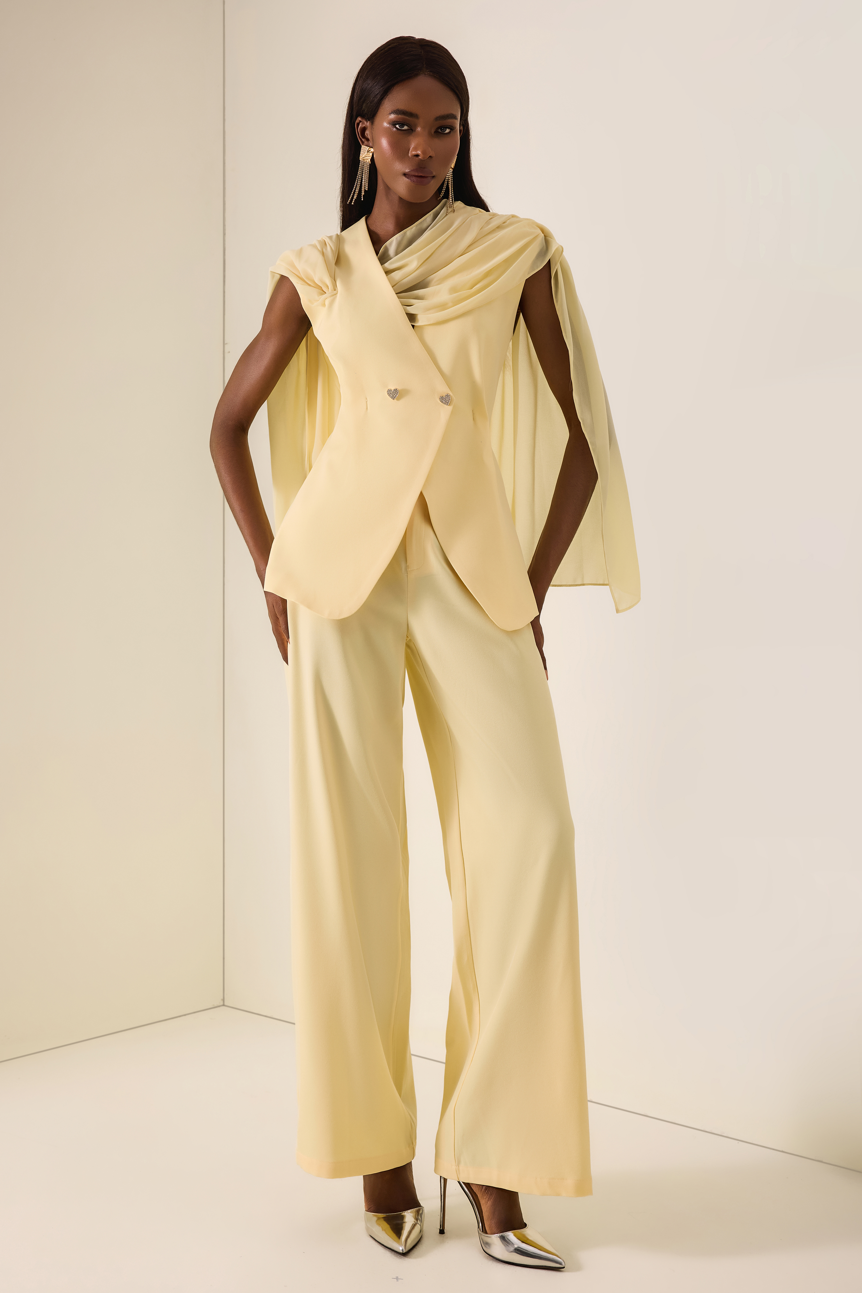 Draped Cape Top & Trousers Set
