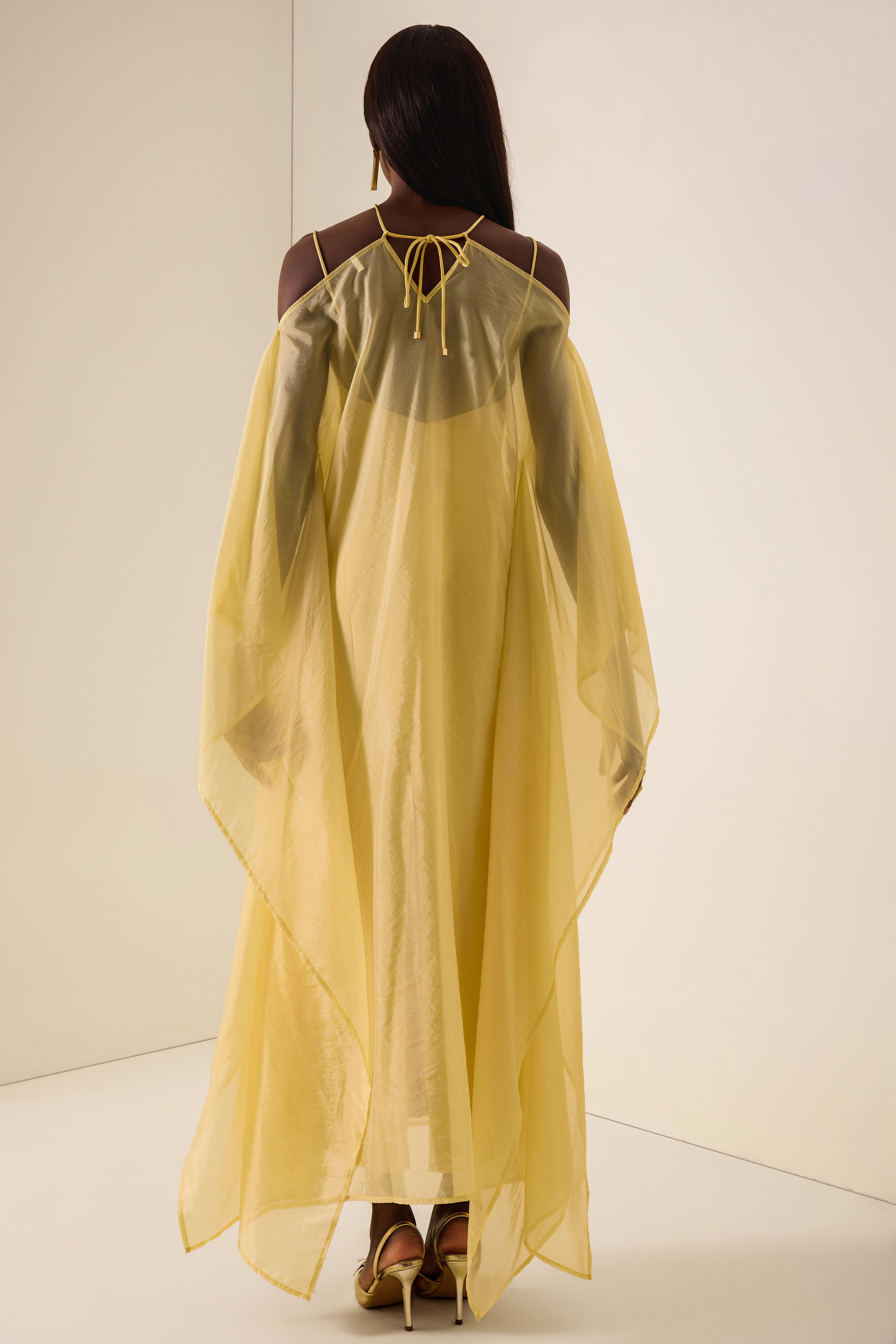 Solid Slip Maxi Dress & Organza Kaftan Set