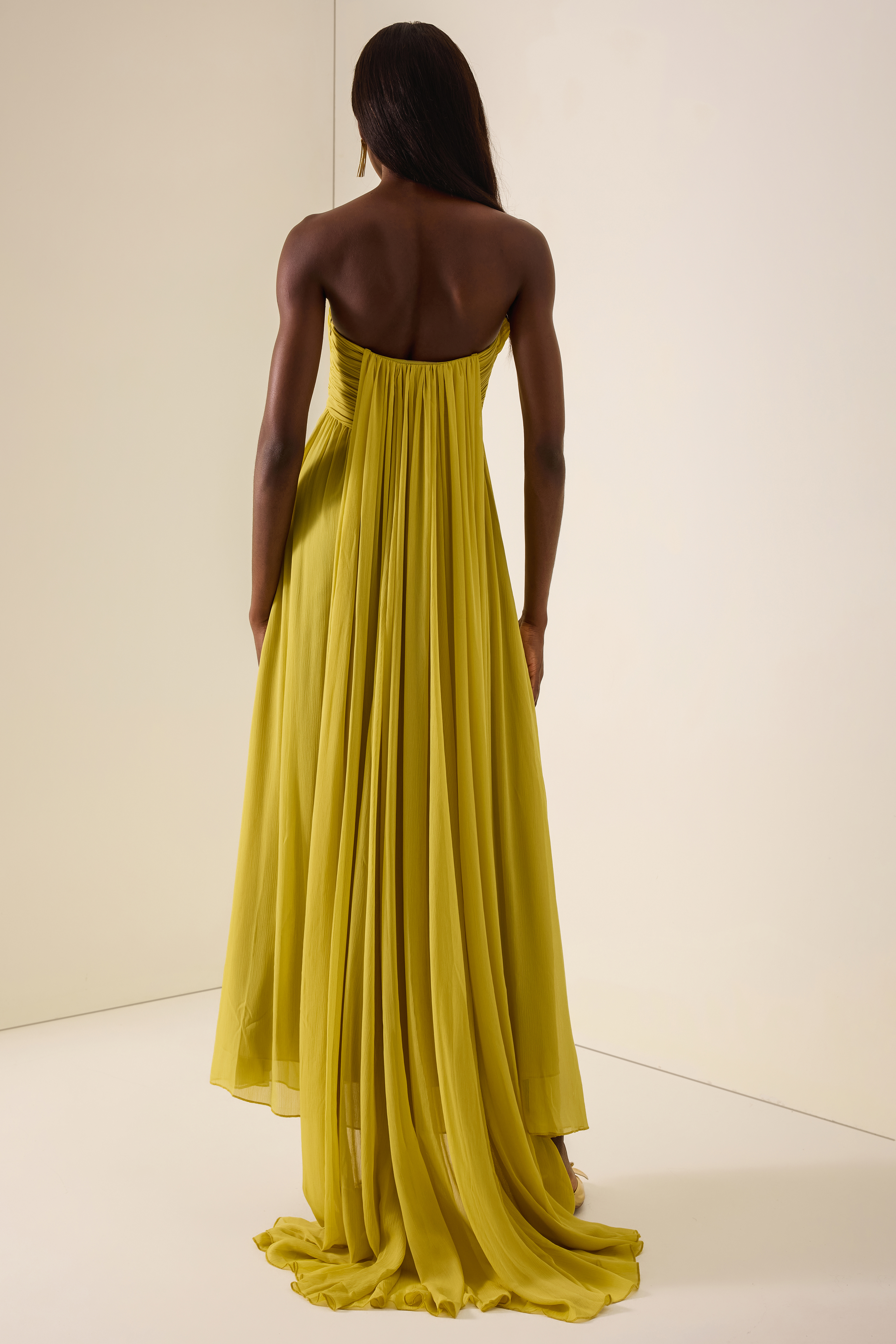Chiffon Gathering Off-Shoulder Maxi Dress