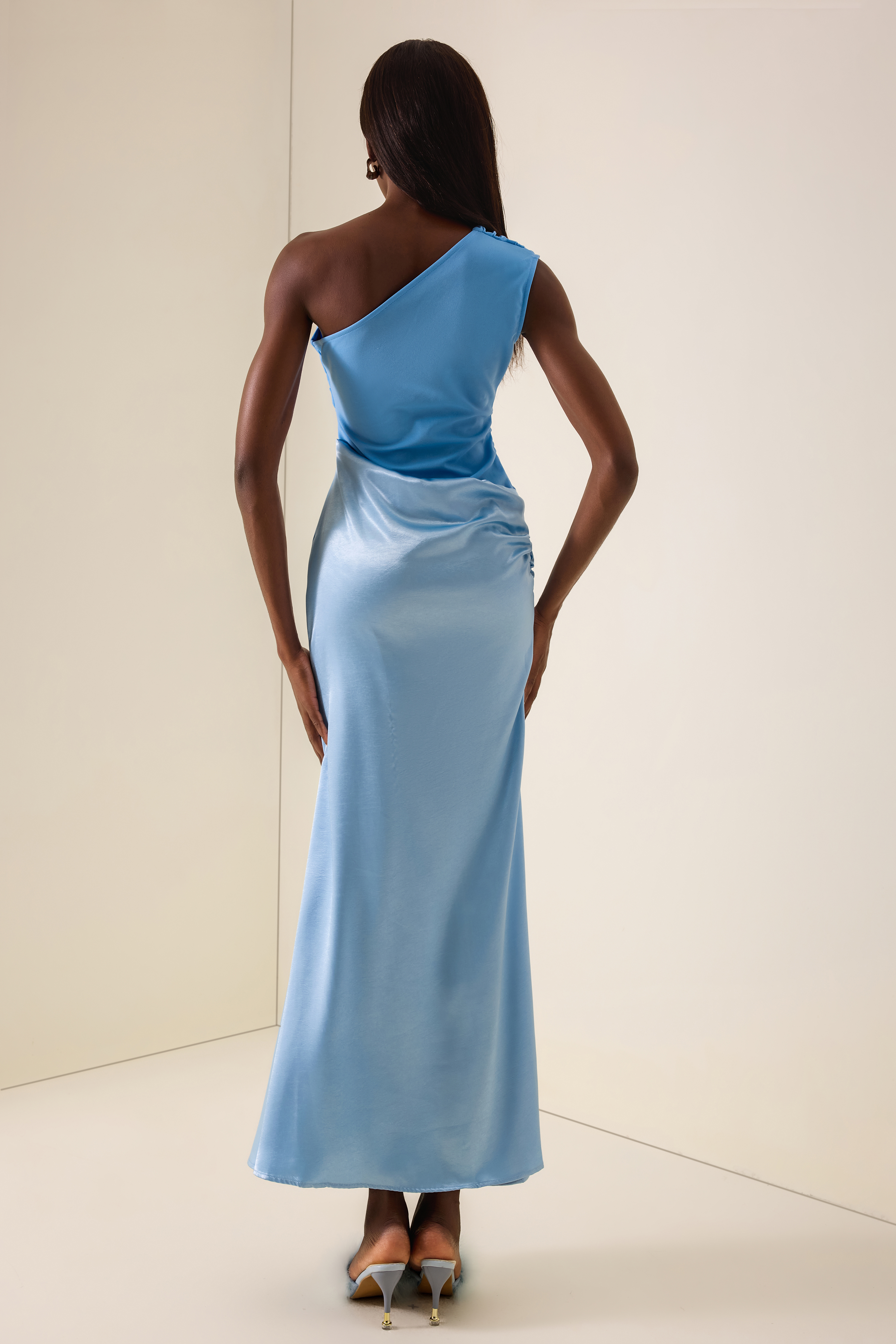 One Shoulder Pleat Maxi Dress