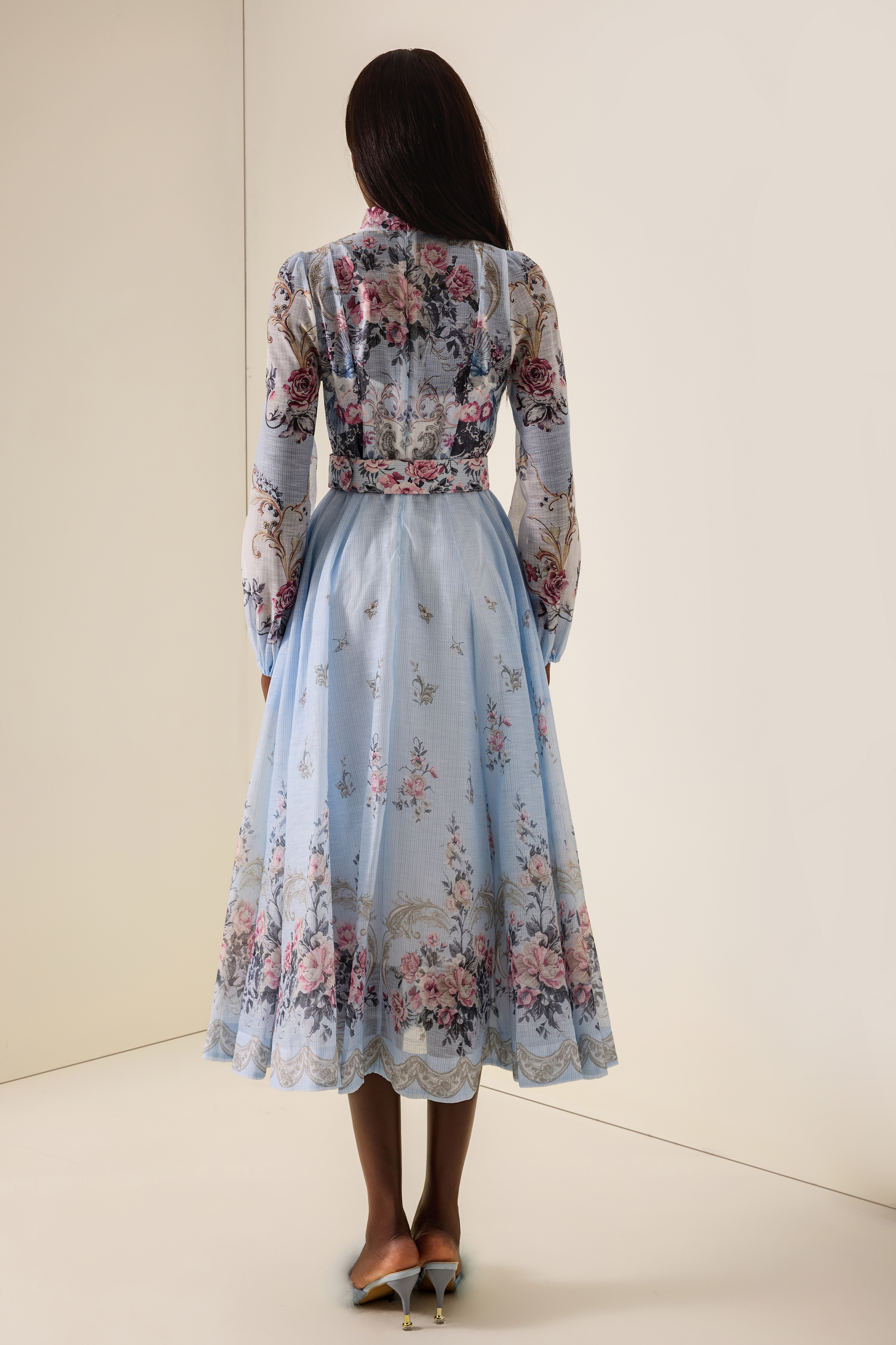 Floral Button Midi Dress With Belt