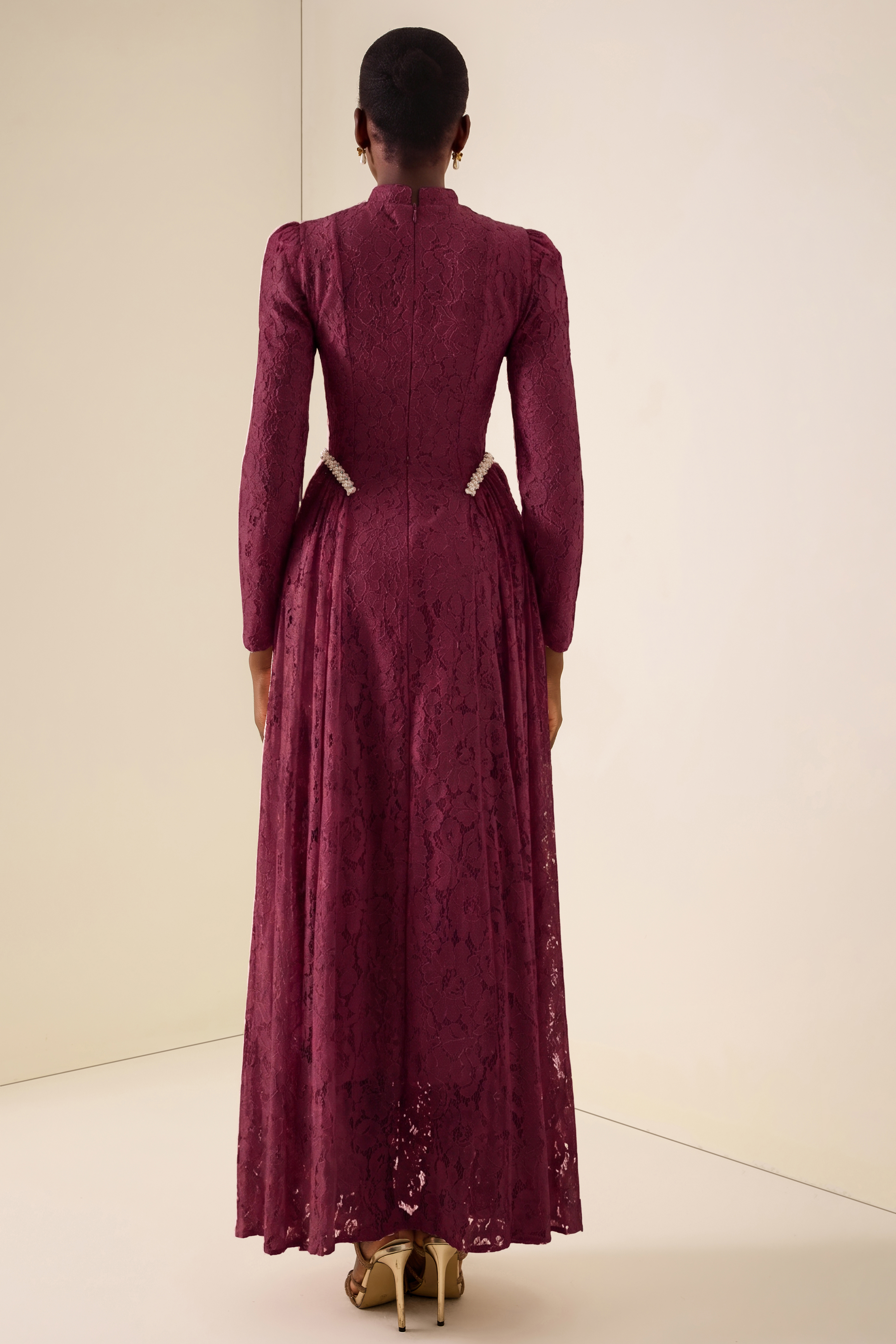 Lace Rivet Long Sleeve Maxi Dress