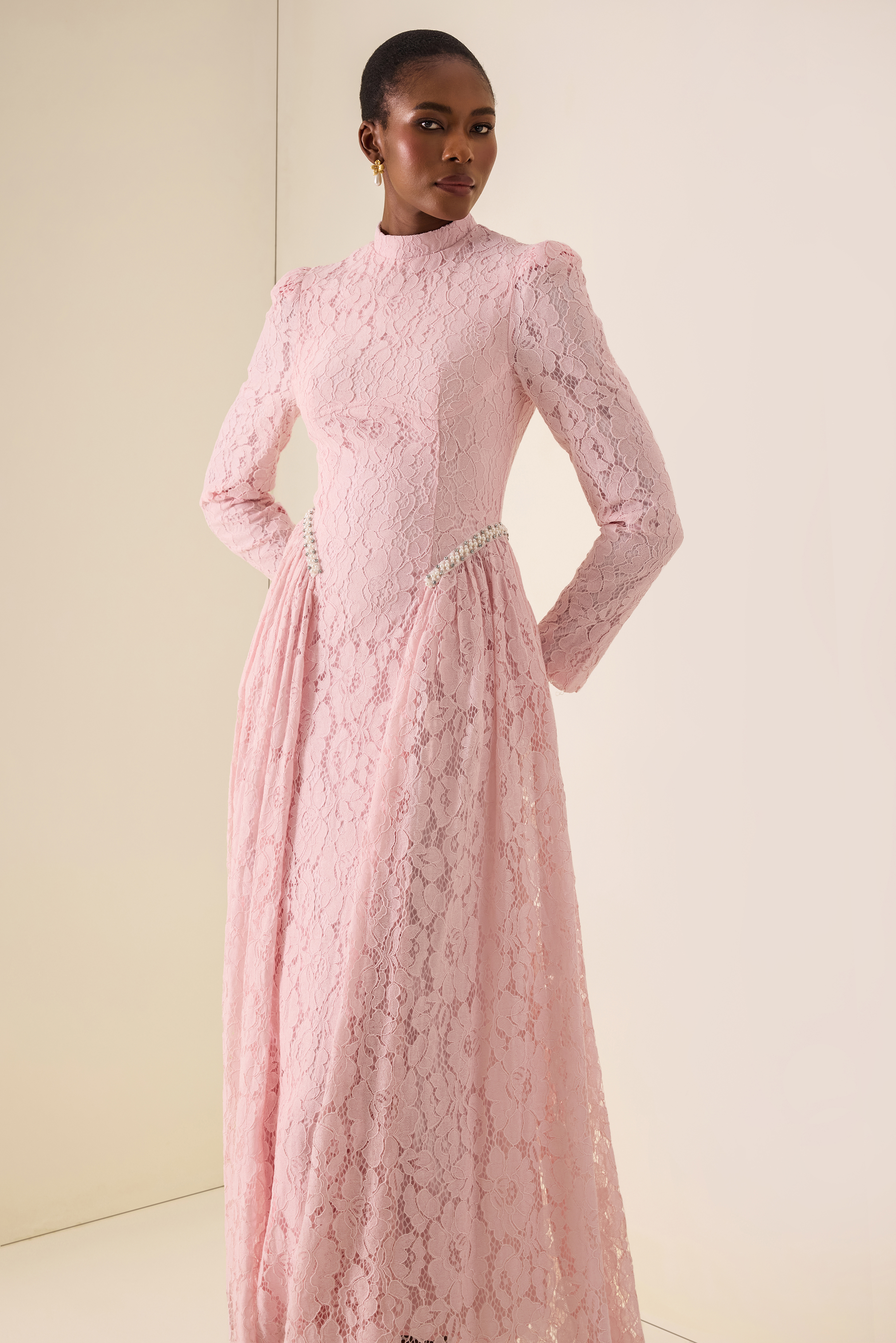 Lace Rivet Long Sleeve Maxi Dress – JardinVue