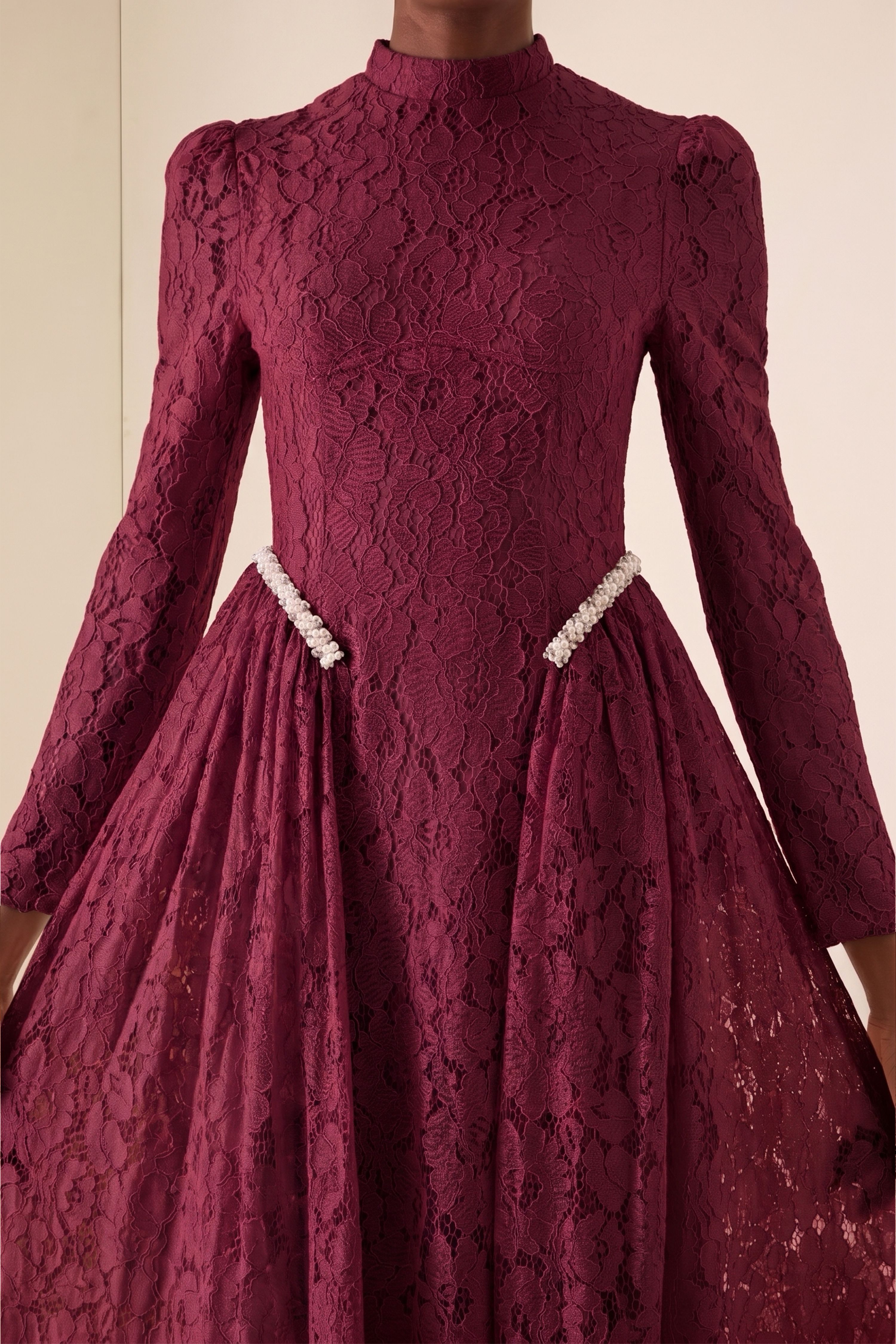 Lace Rivet Long Sleeve Maxi Dress