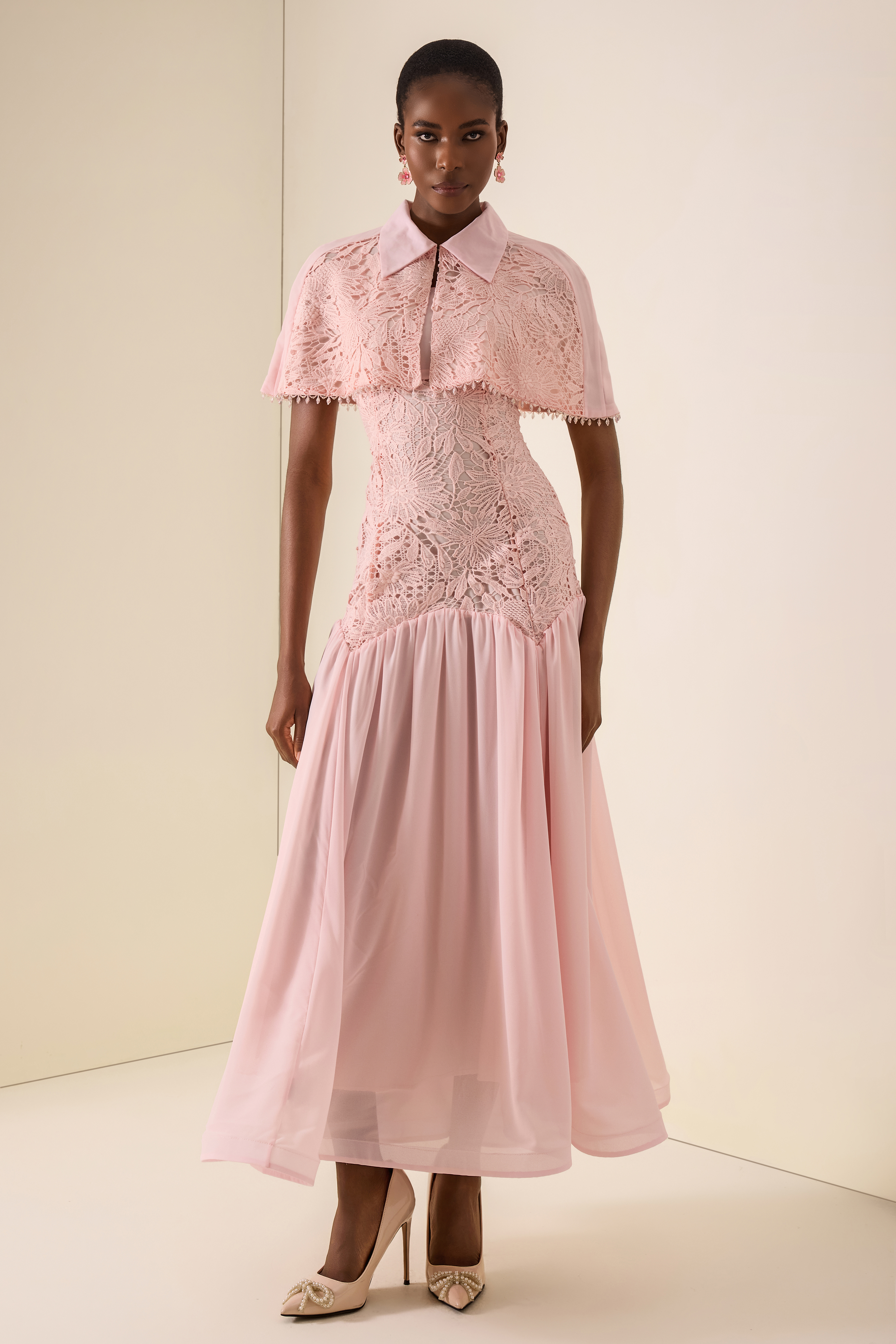 Beaded Cape Flapped Maxi Dress