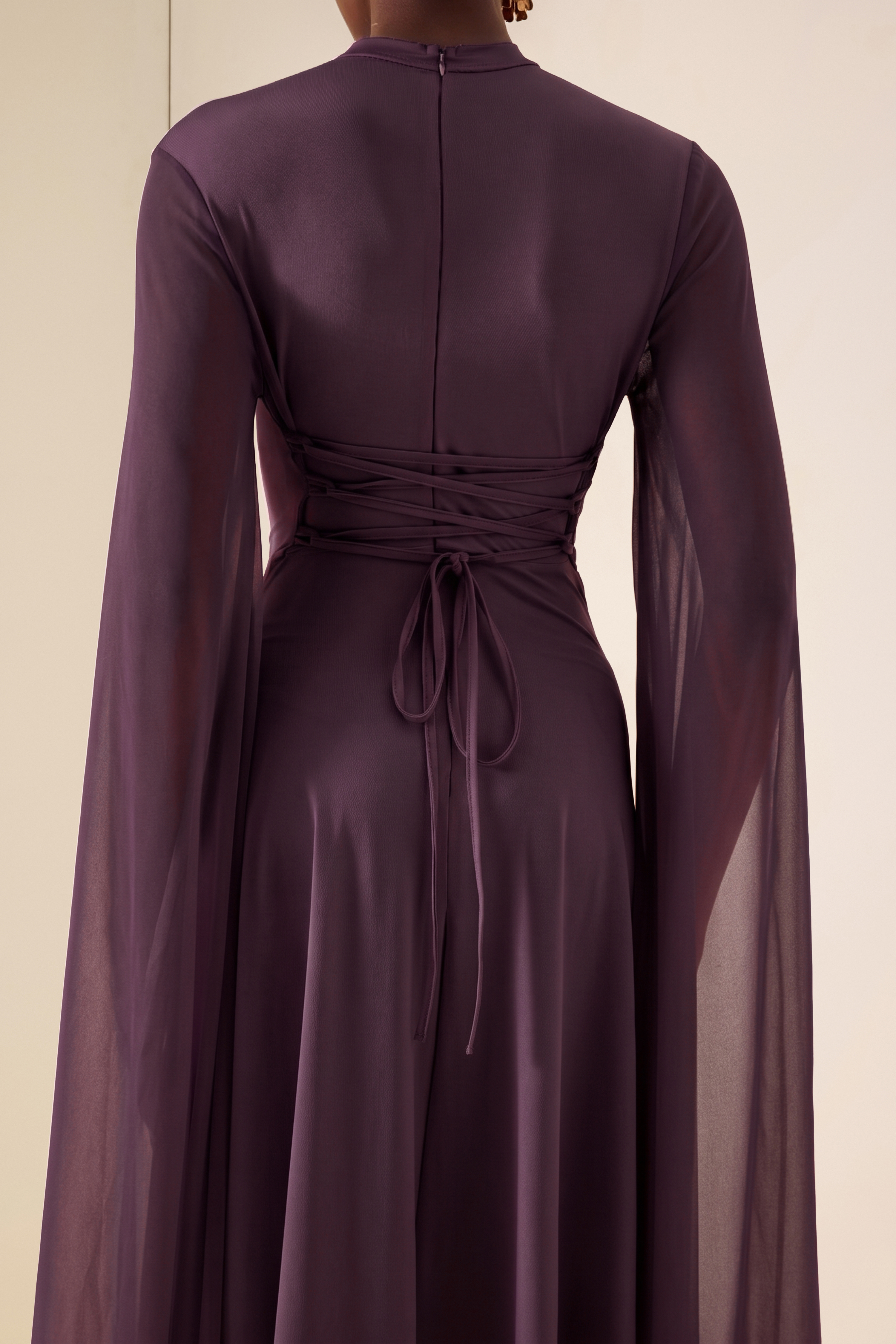 Solid Cut-Out Cape Sleeve Midi Dress
