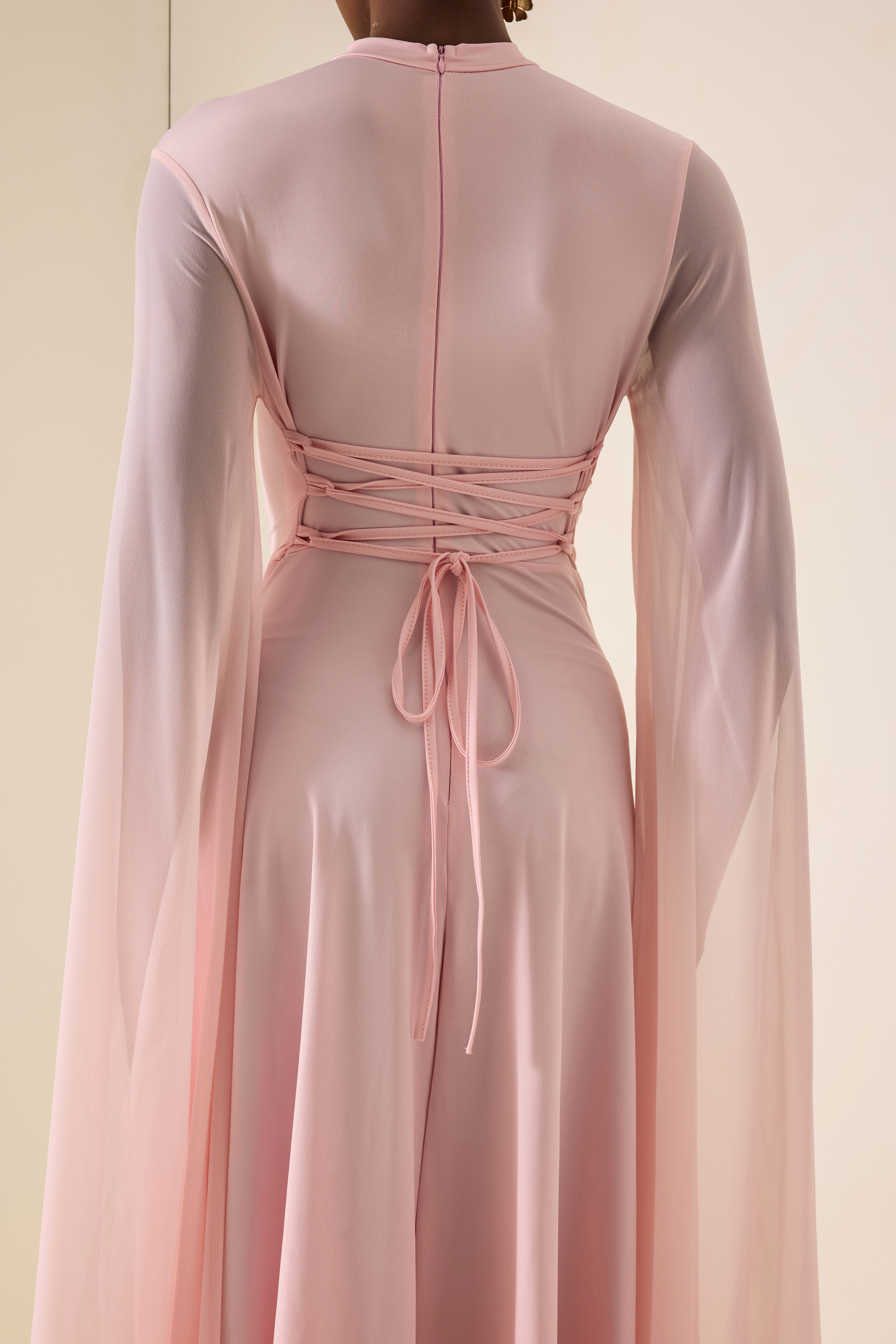 Solid Cut-Out Cape Sleeve Midi Dress