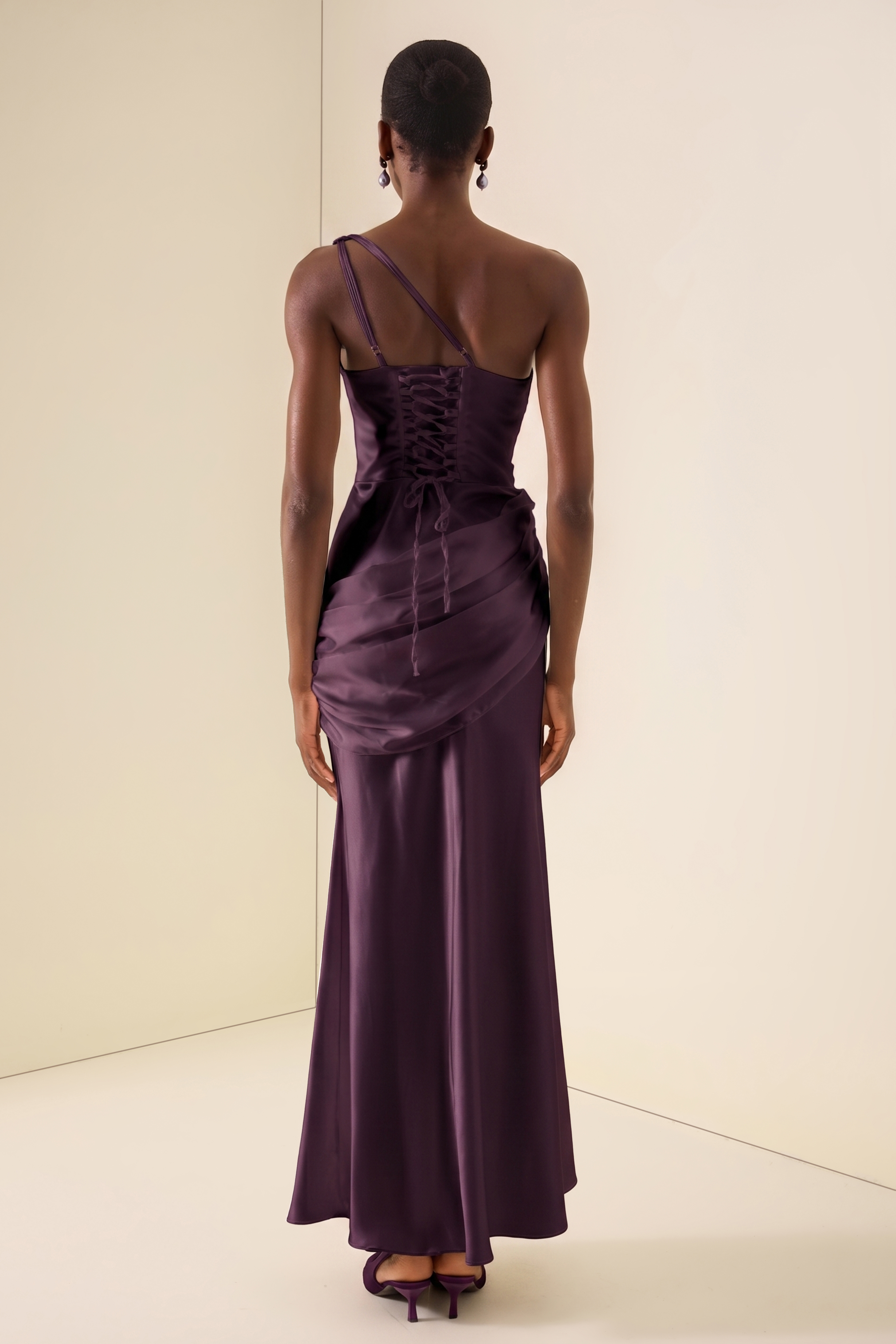 One Shoulder Cut-Out Pleated Maxi Dress