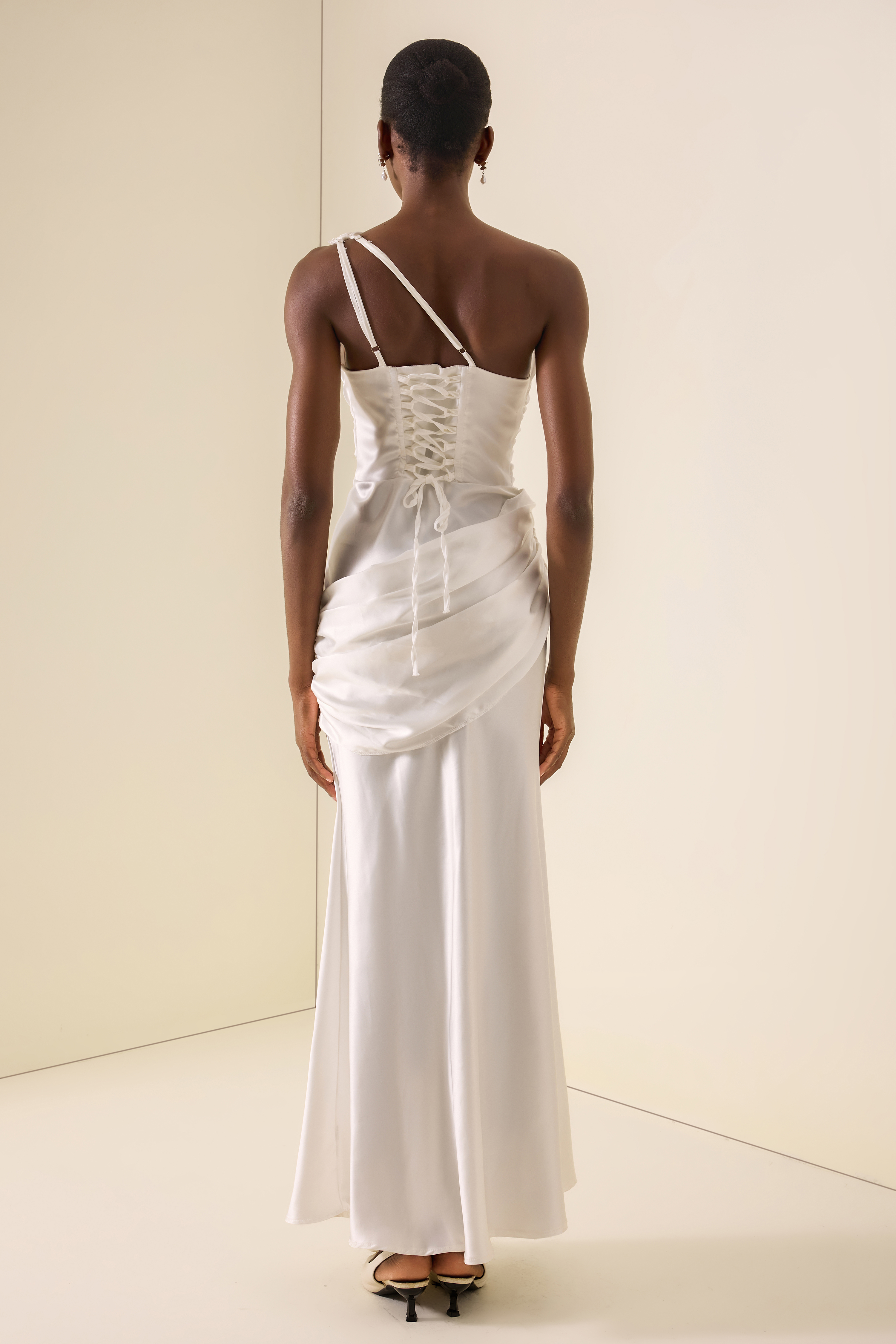 One Shoulder Cut-Out Pleated Maxi Dress