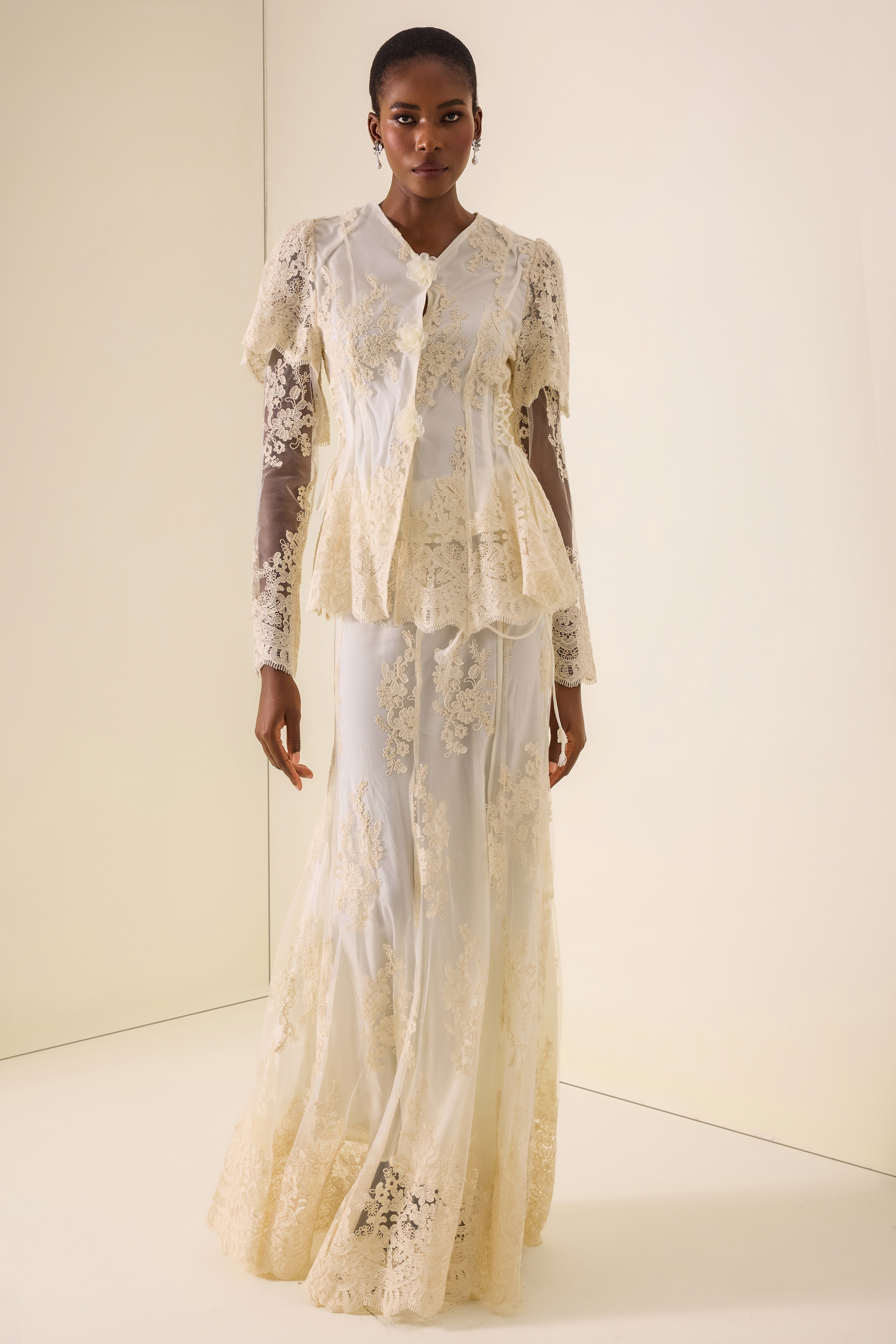 3D Flower Embroidered Top & Mid Waist Maxi Skirt Set