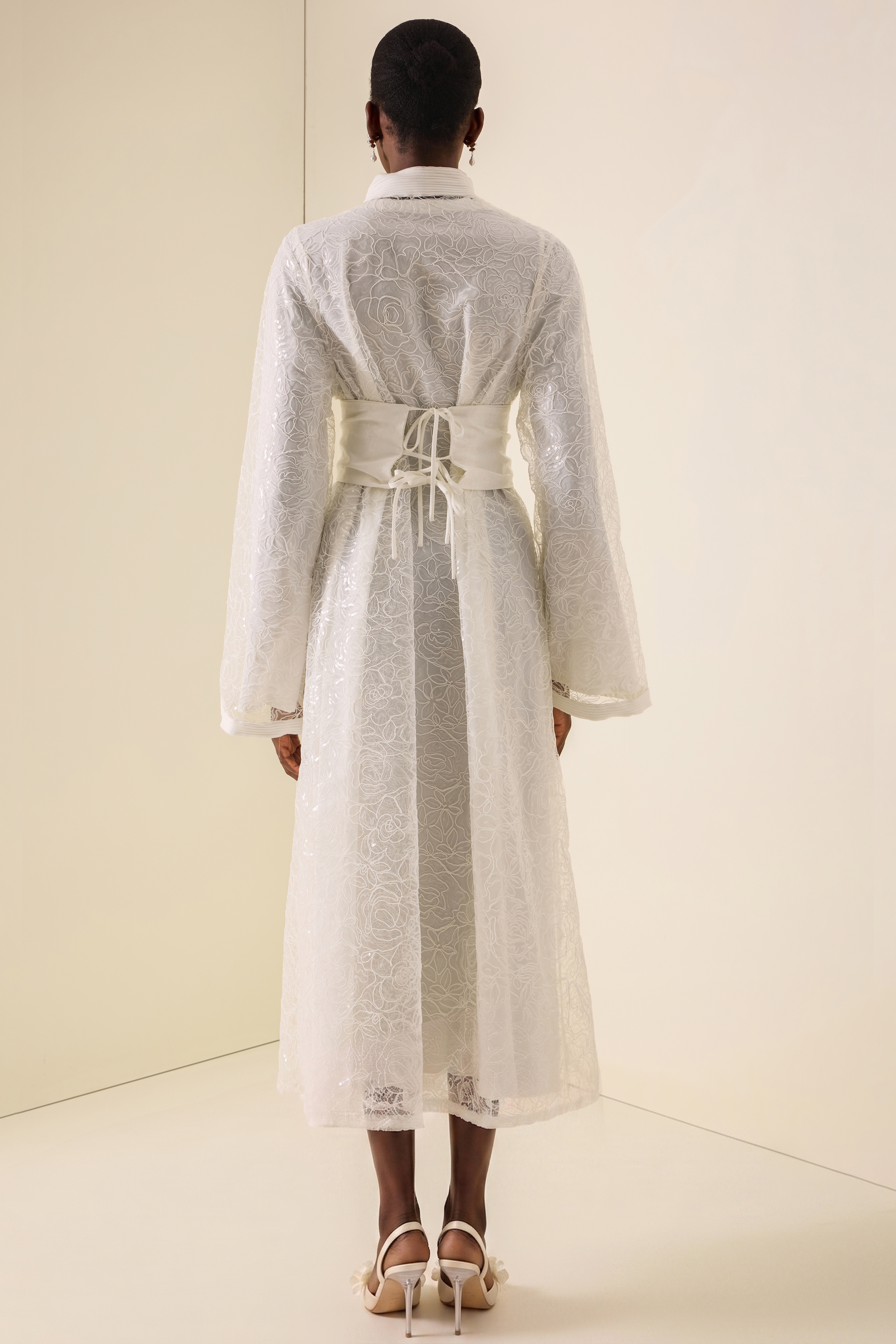 Lace Stand Collar Long Sleeve Maxi Dress
