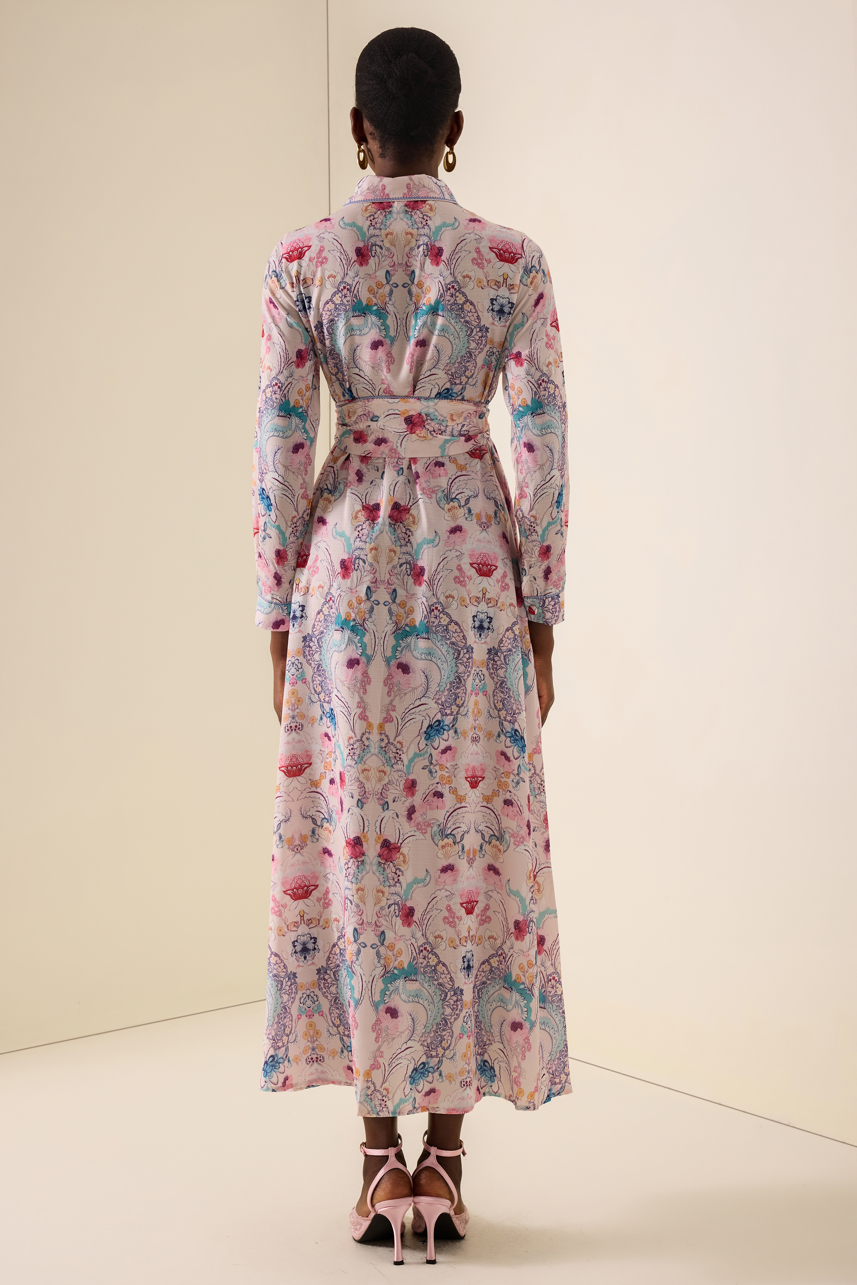 Paisley Print Tassel Button Midi Dress