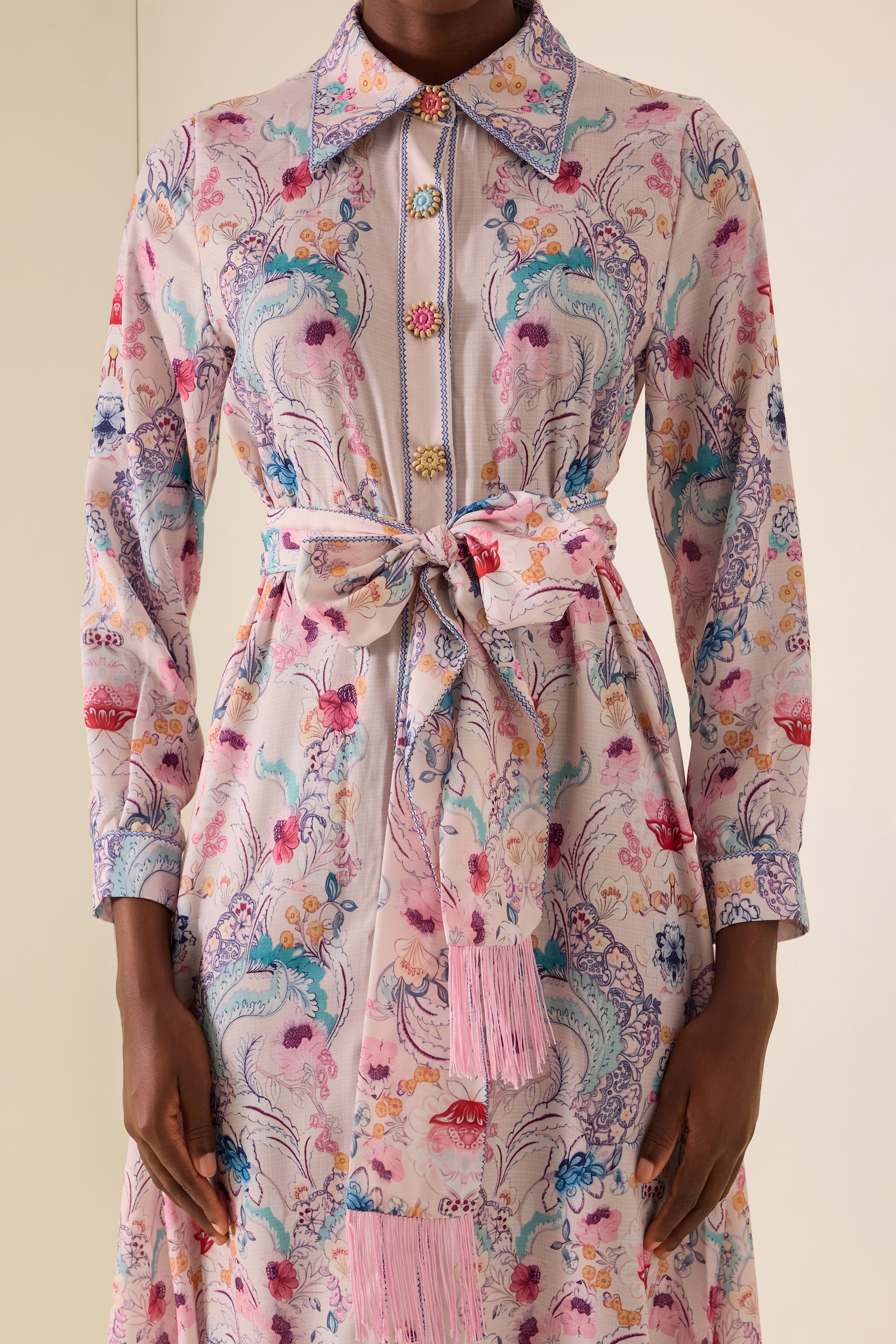 Paisley Print Tassel Button Midi Dress