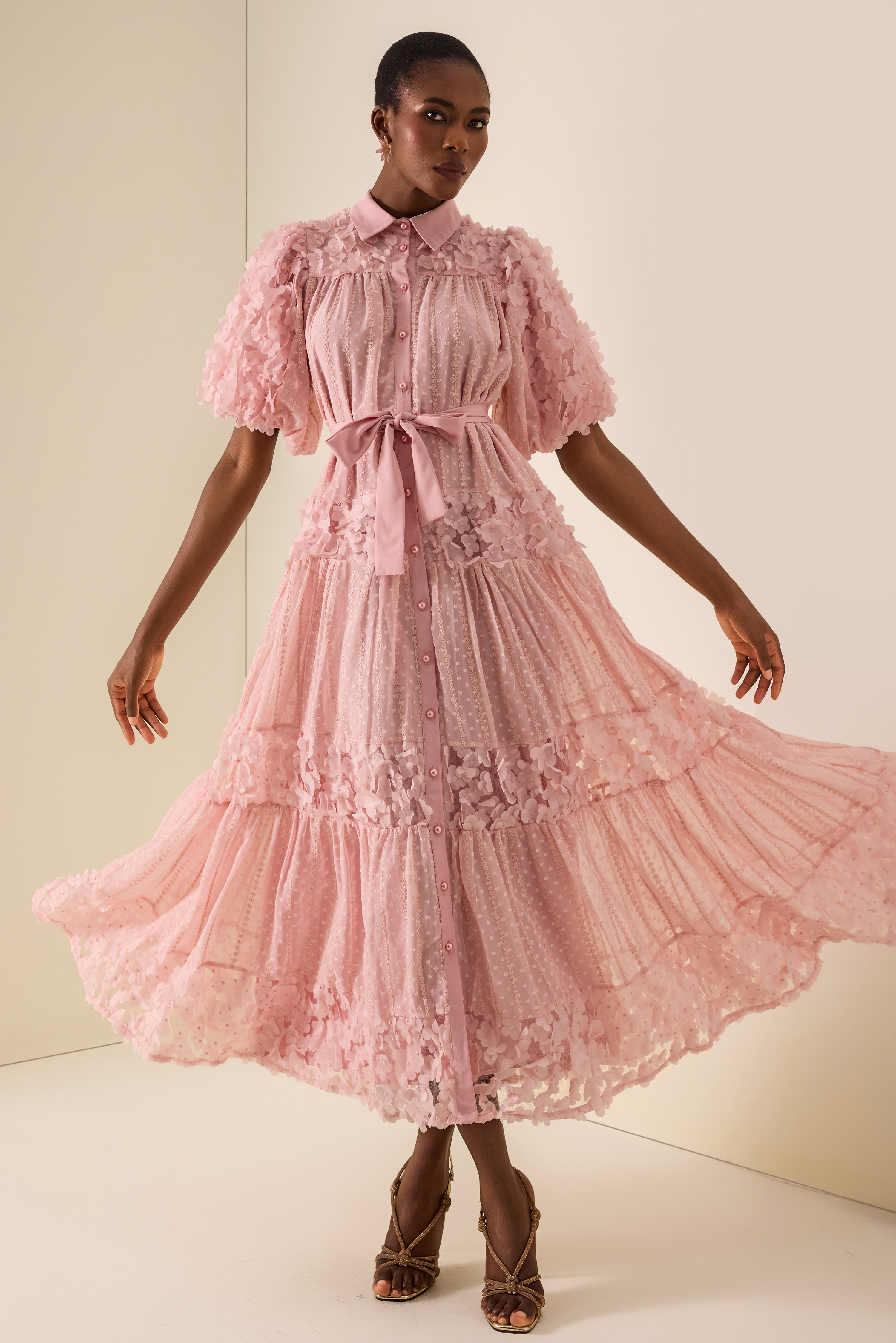 3D Flower Burn-Out Embroidered Maxi Dress