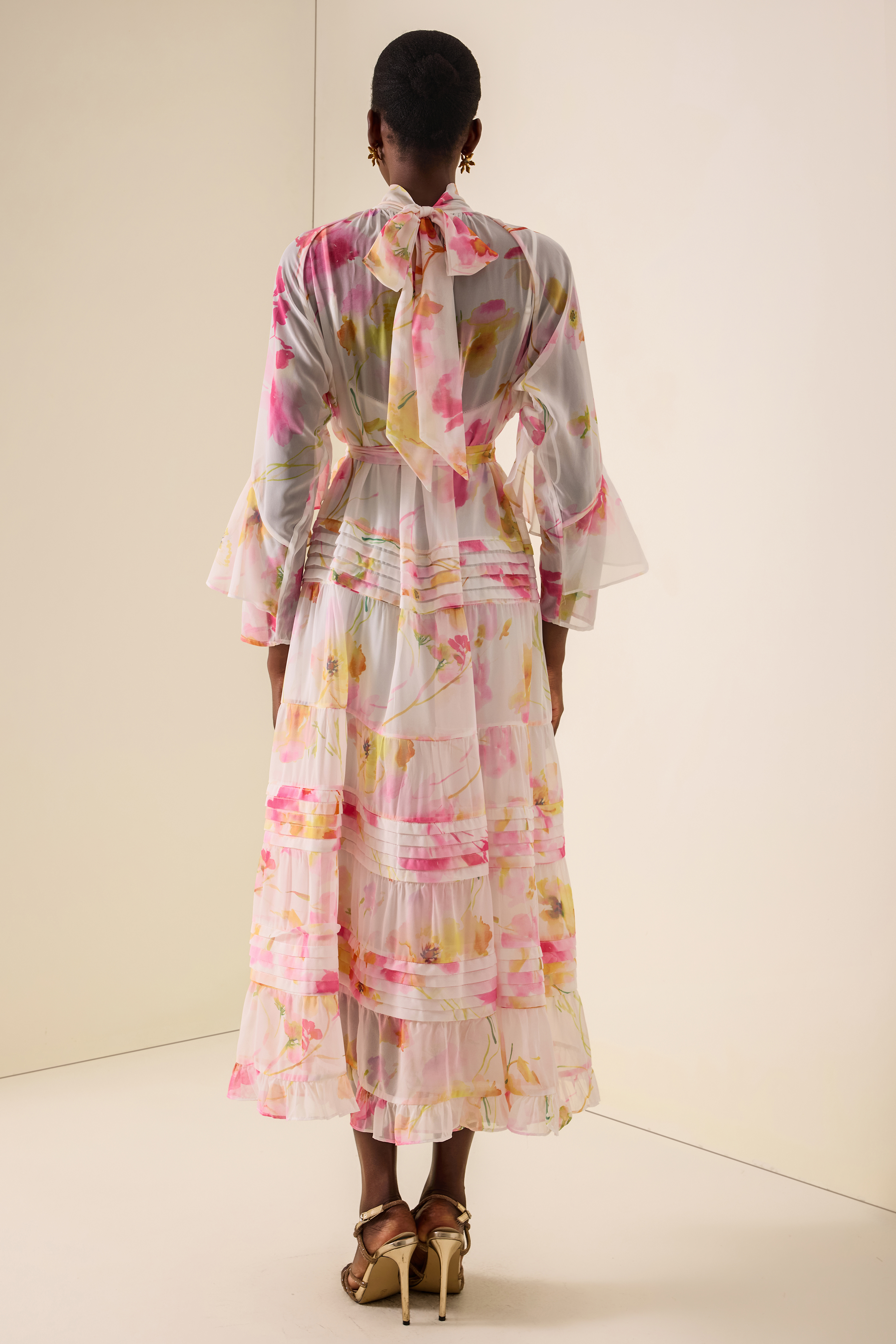 Floral Pleated Frill Midi Dress