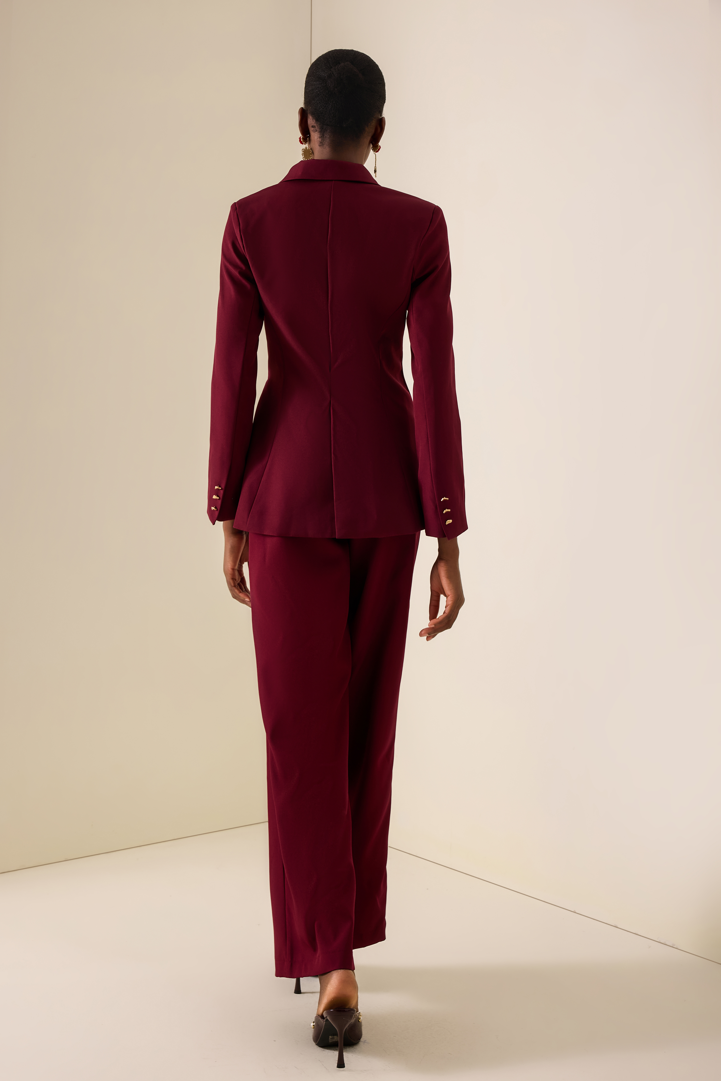 Metal Decorations Ruched Blazer & Pants Set