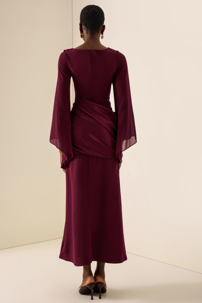 Waterfall Sleeves Pleated Maxi Dress