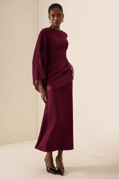 Waterfall Sleeves Pleated Maxi Dress