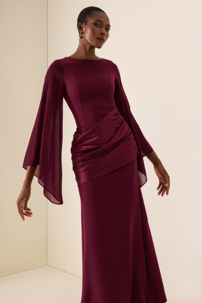 Waterfall Sleeves Pleated Maxi Dress