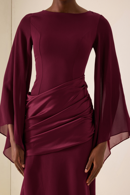 Waterfall Sleeves Pleated Maxi Dress