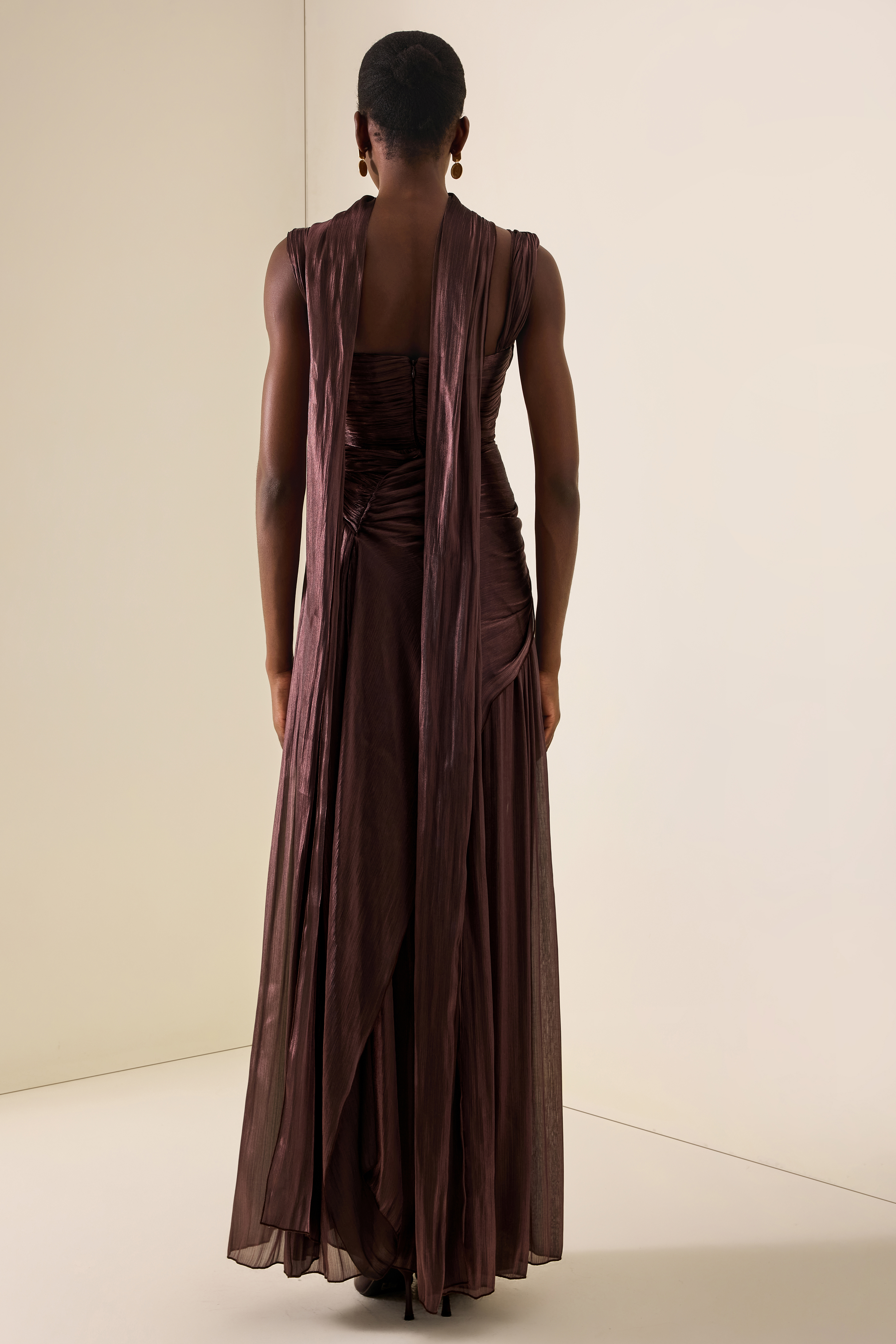 Metal Decorations Ruched Off Shoulder Maxi Dress