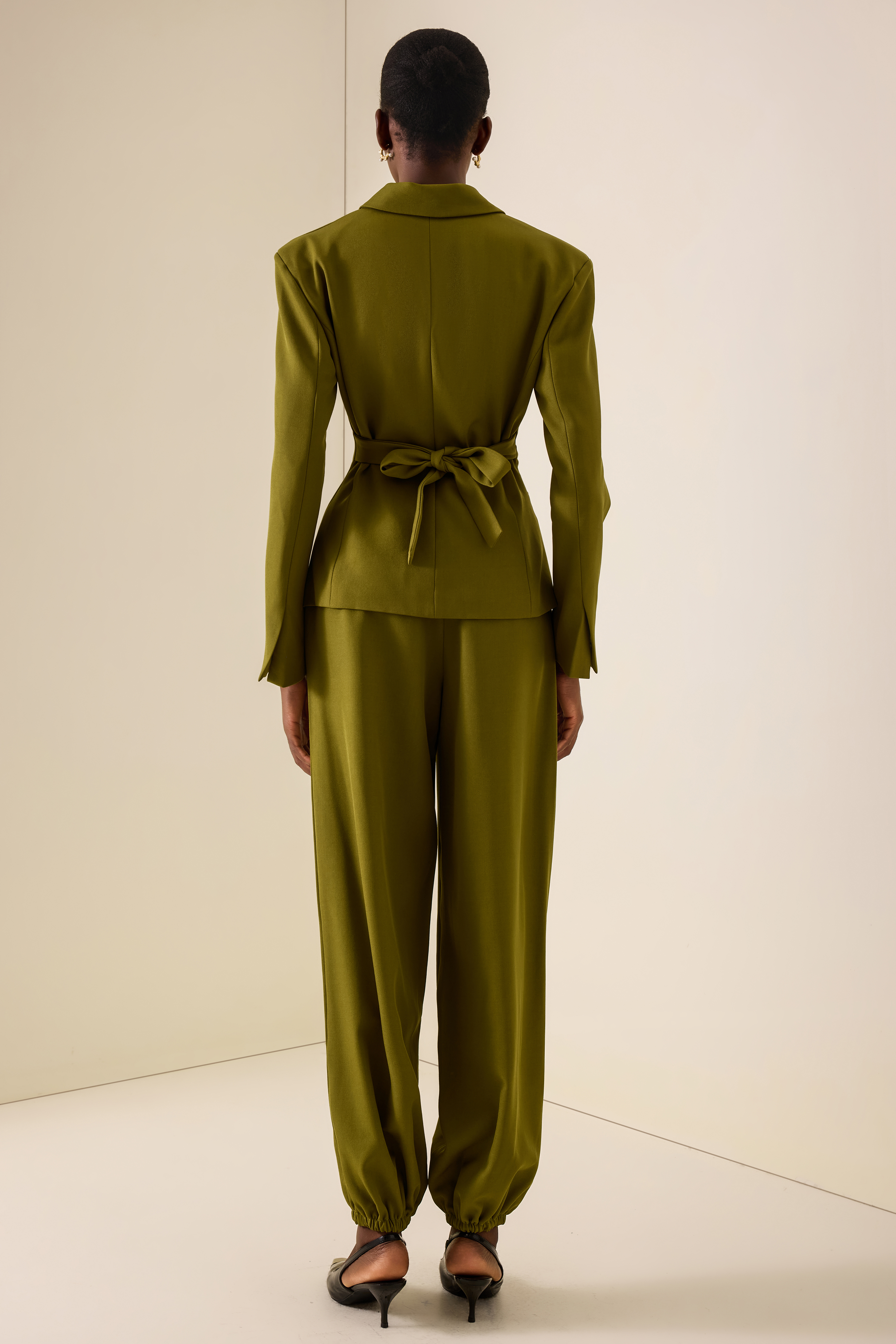 Ruched Button Blazer & High Waist Pants Set