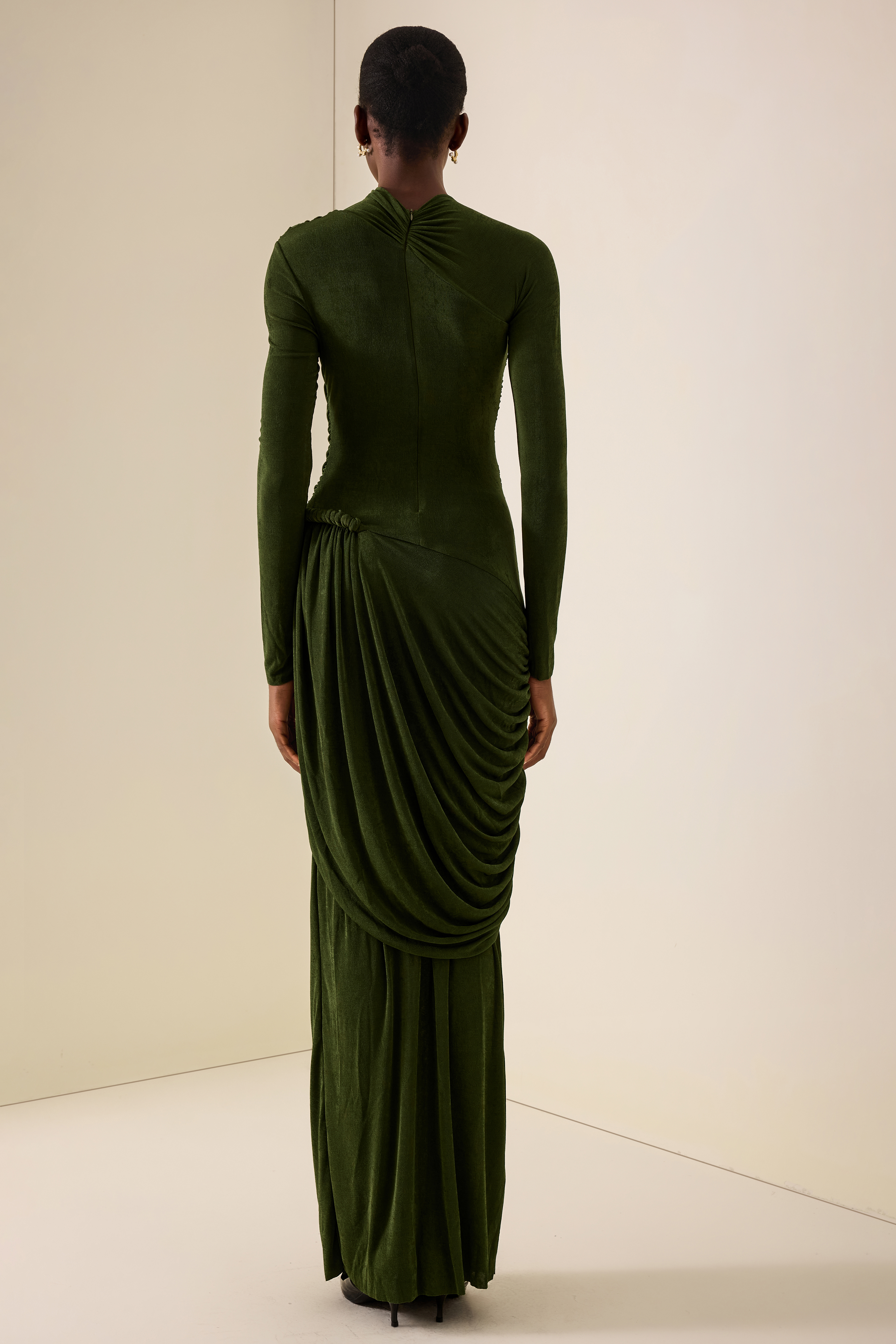 Metal Decorations High Neck Gathering Maxi Dress