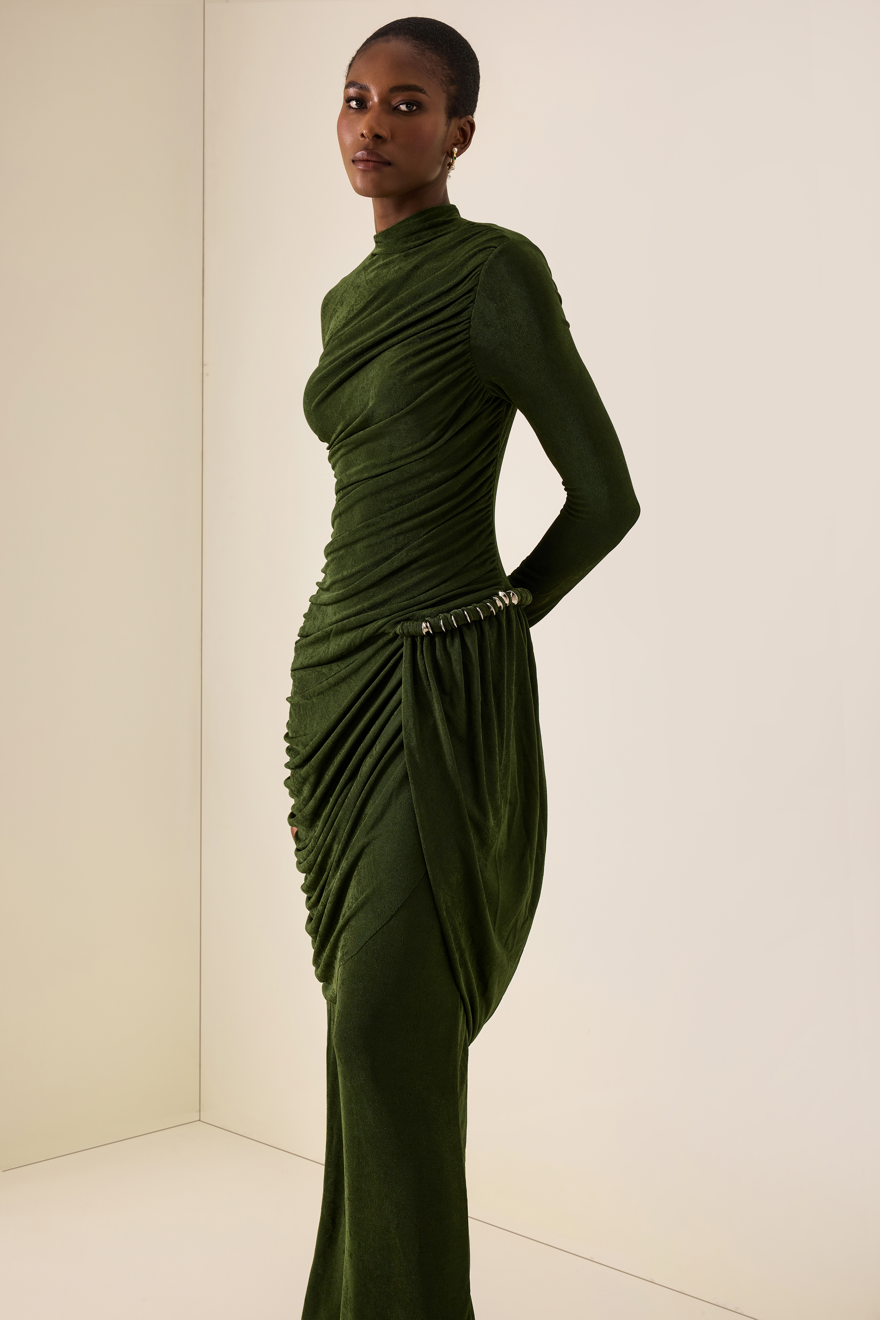 Metal Decorations High Neck Gathering Maxi Dress