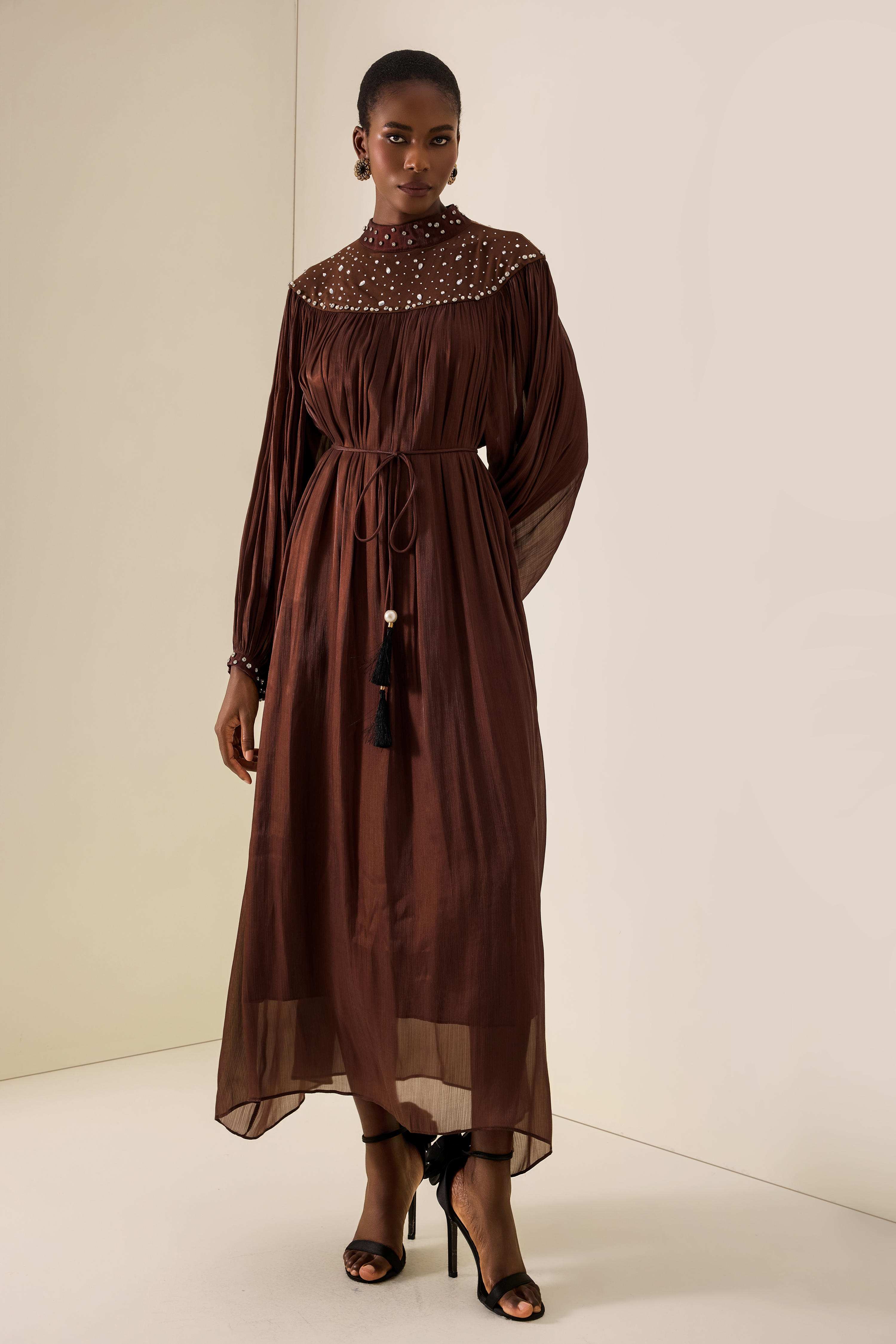 Rhinestone Riverts Long Sleeve Midi Dress