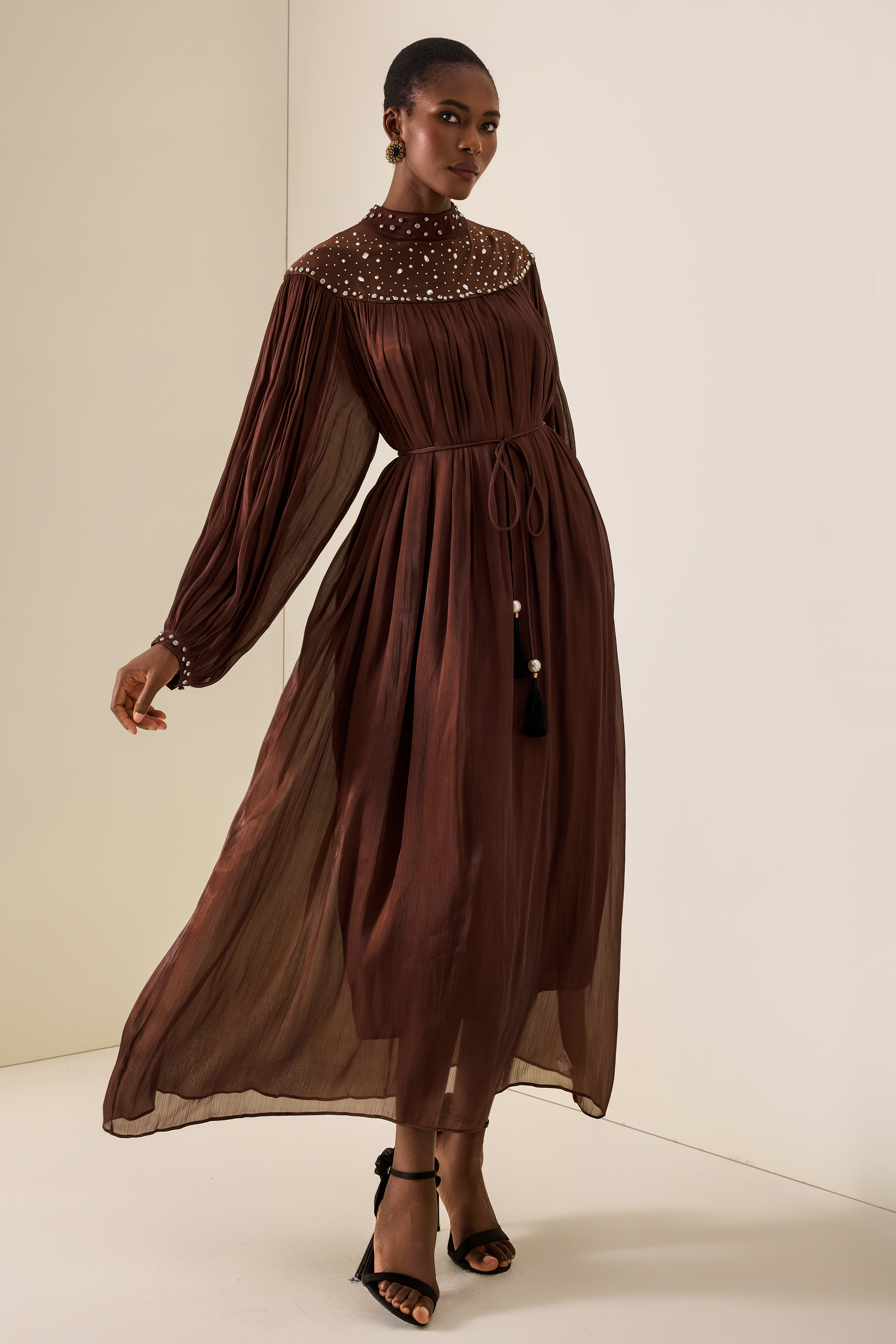 Rhinestone Riverts Long Sleeve Midi Dress