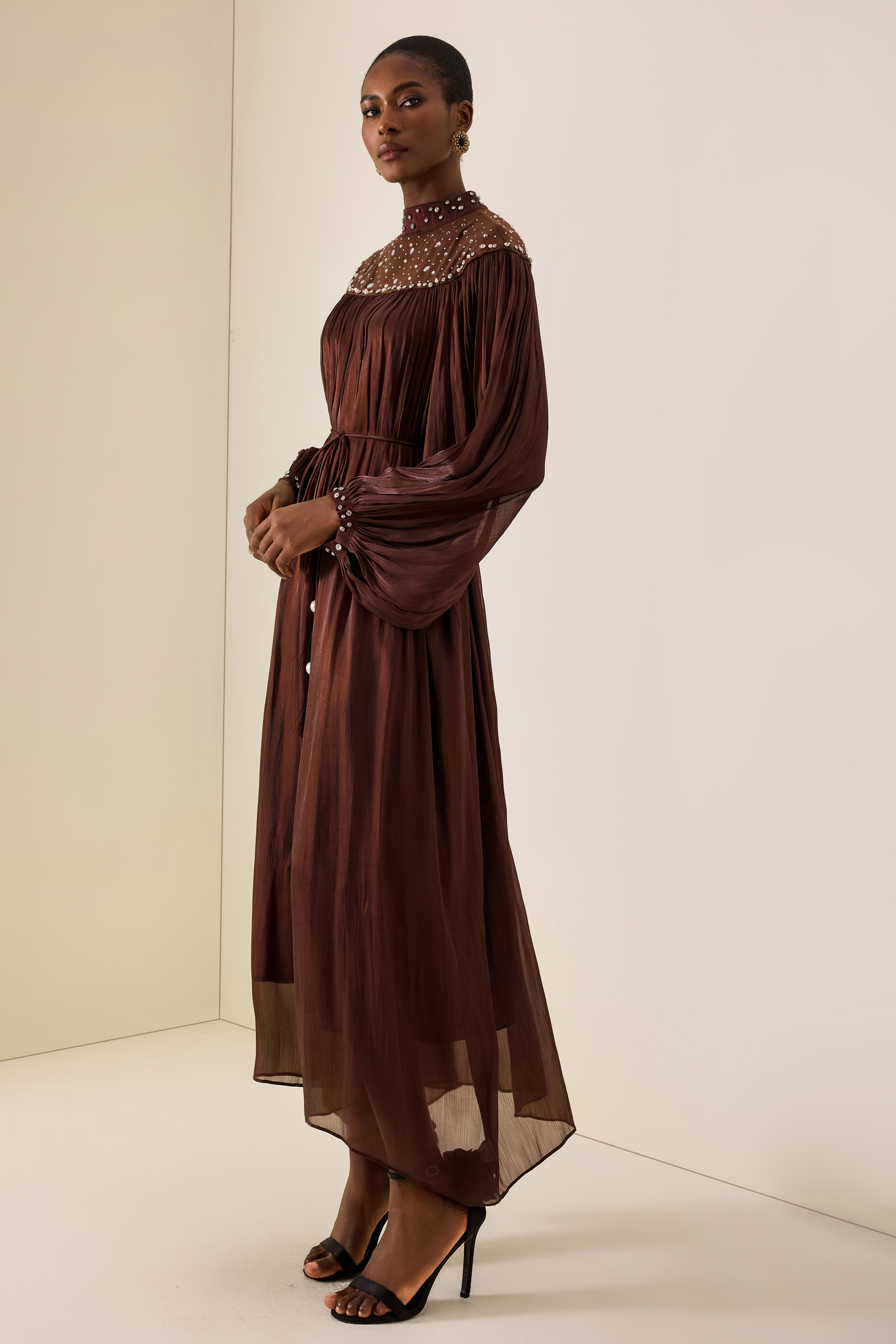 Rhinestone Riverts Long Sleeve Midi Dress