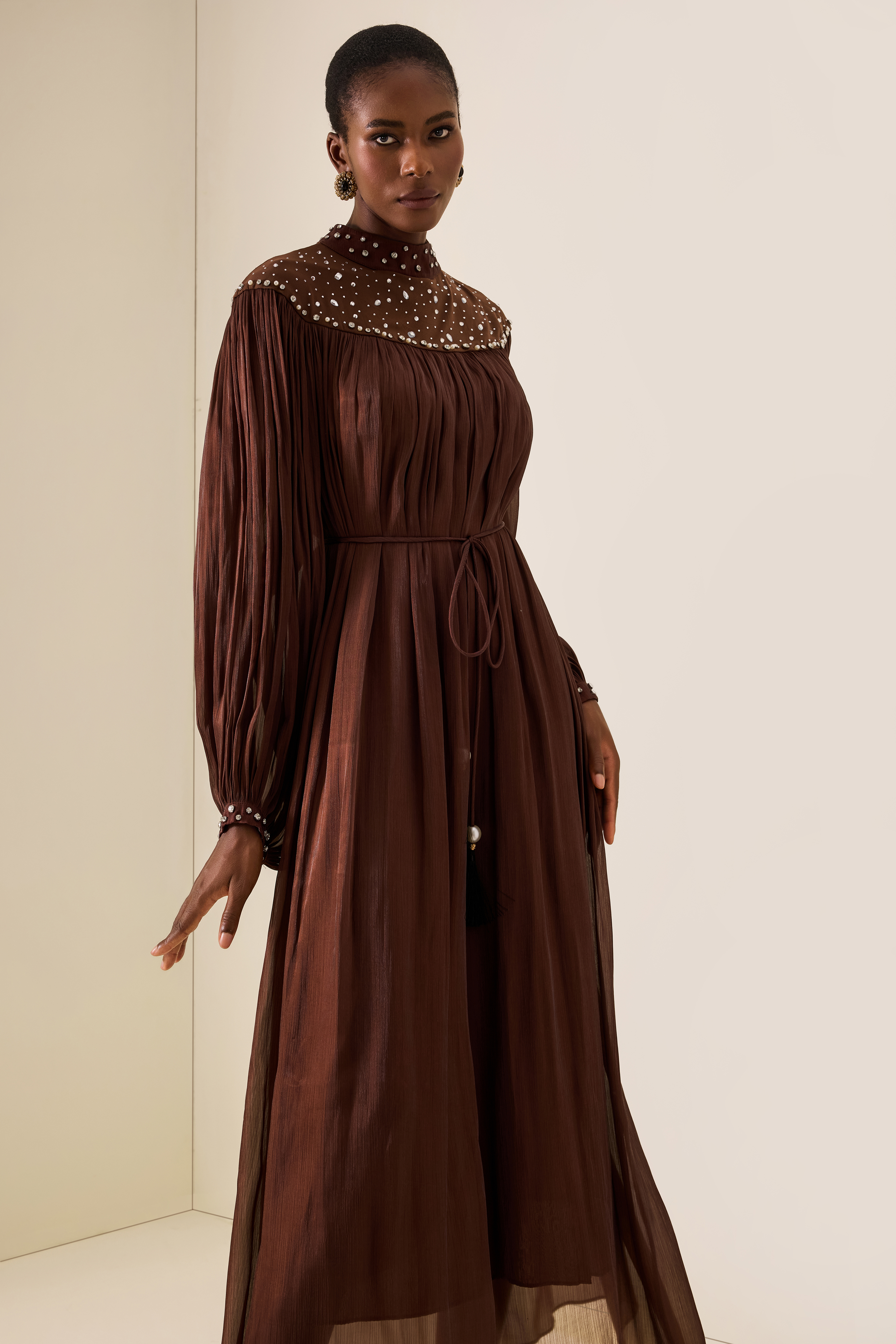 Rhinestone Riverts Long Sleeve Midi Dress