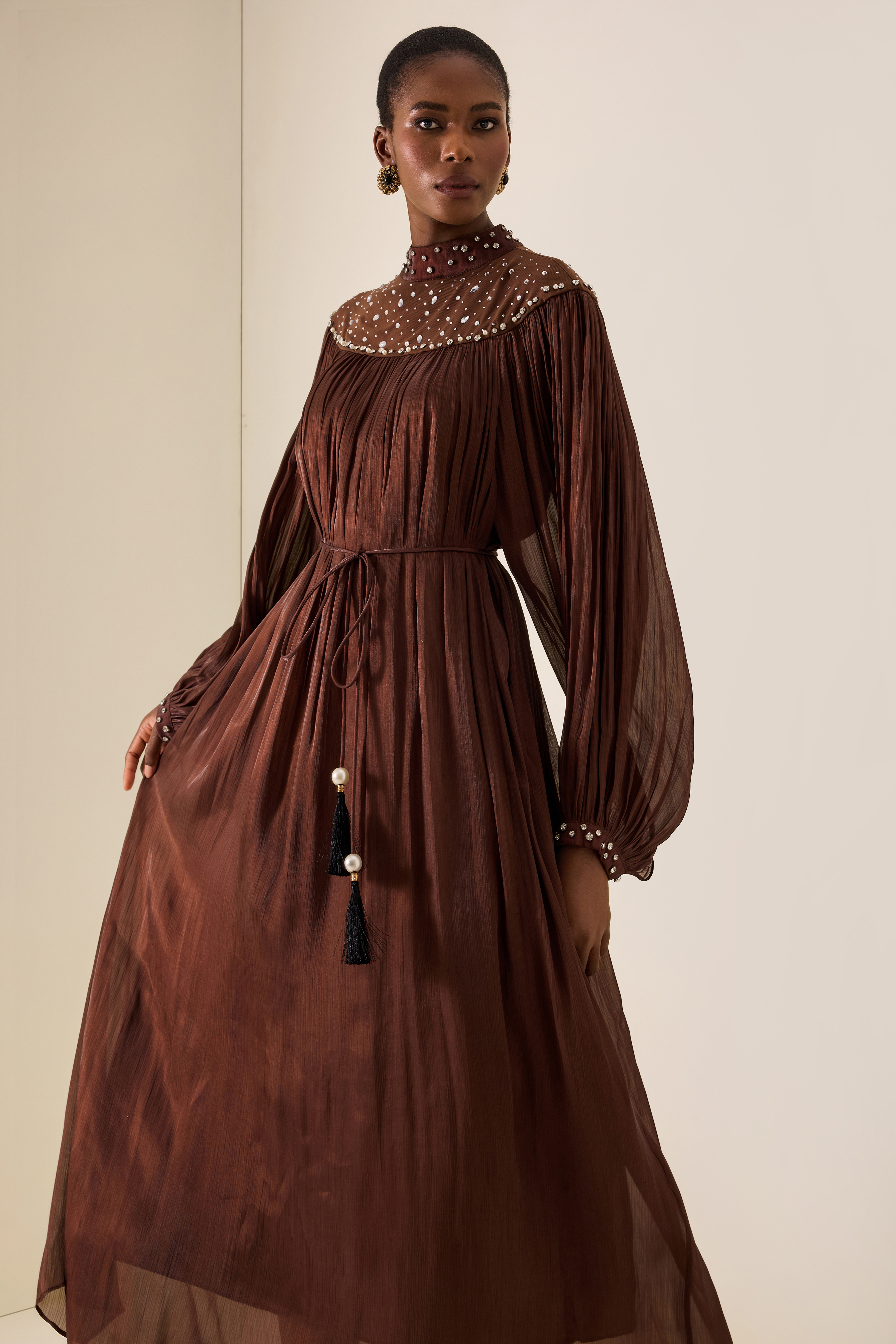 Rhinestone Riverts Long Sleeve Midi Dress