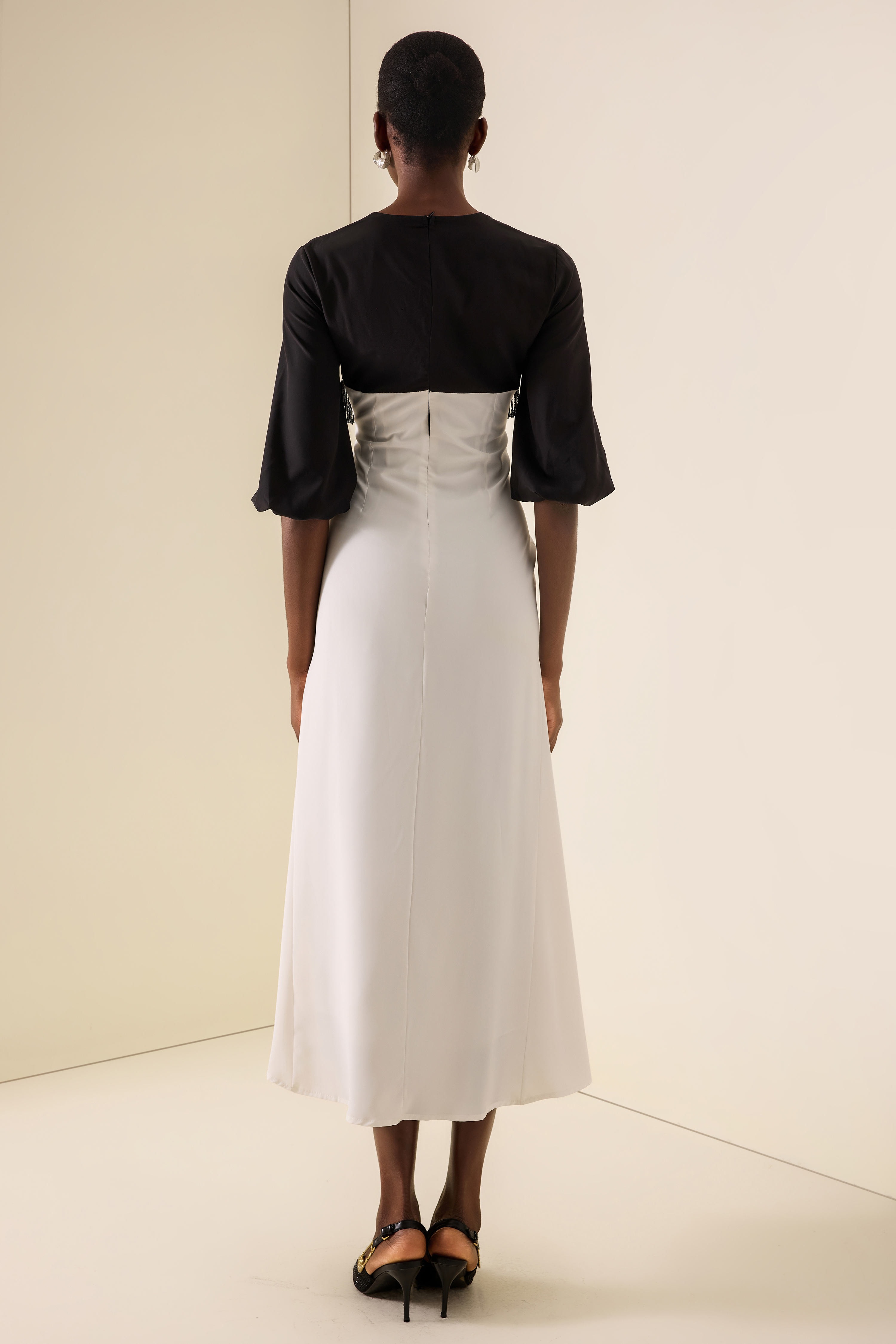 Sweetheart Neck Contrast Color Beaded Maxi Dress