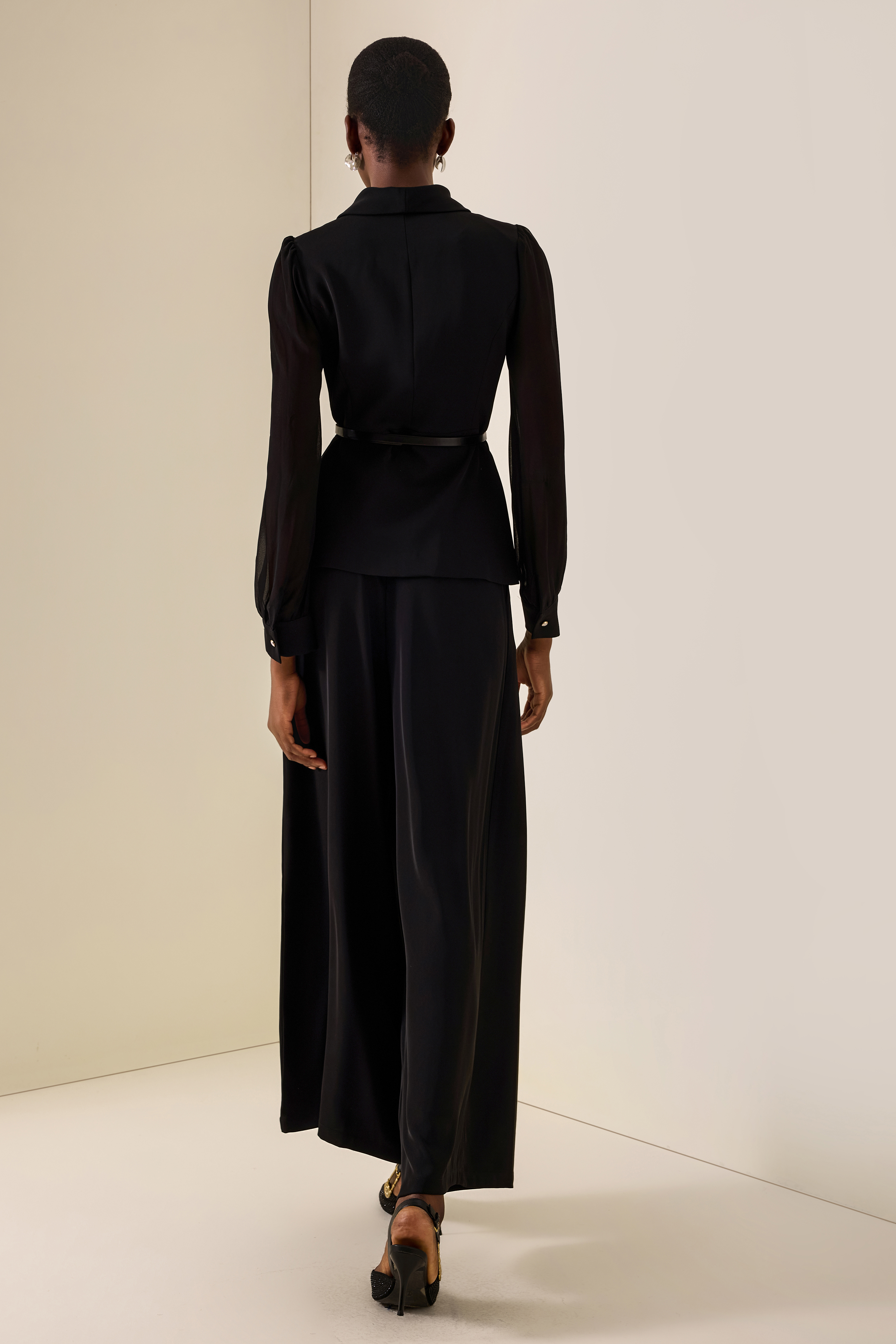 3D Flower Lantern Sleeve Blazer & High Waist Pants Set