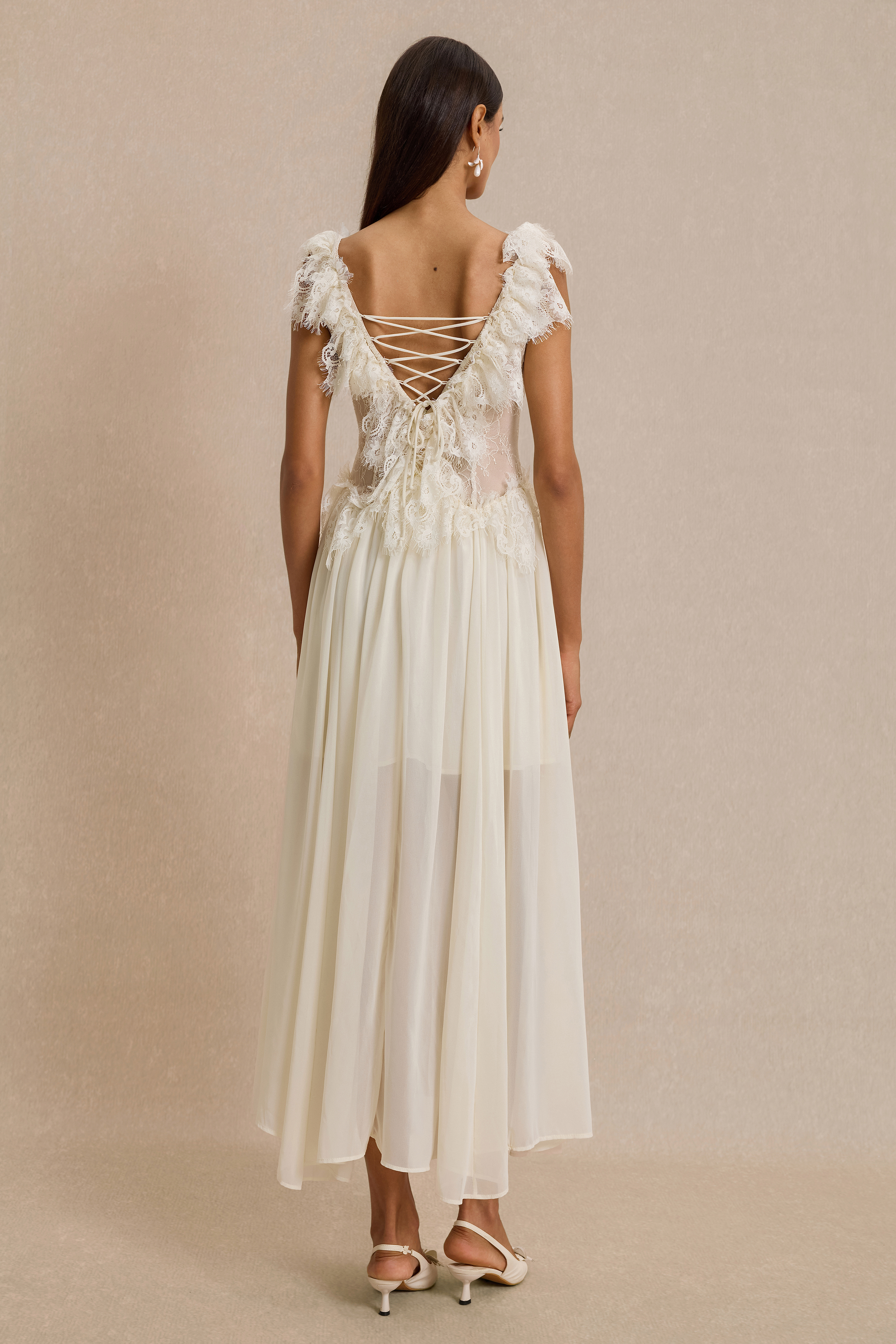 Lace Splicing Backless Midi Dress