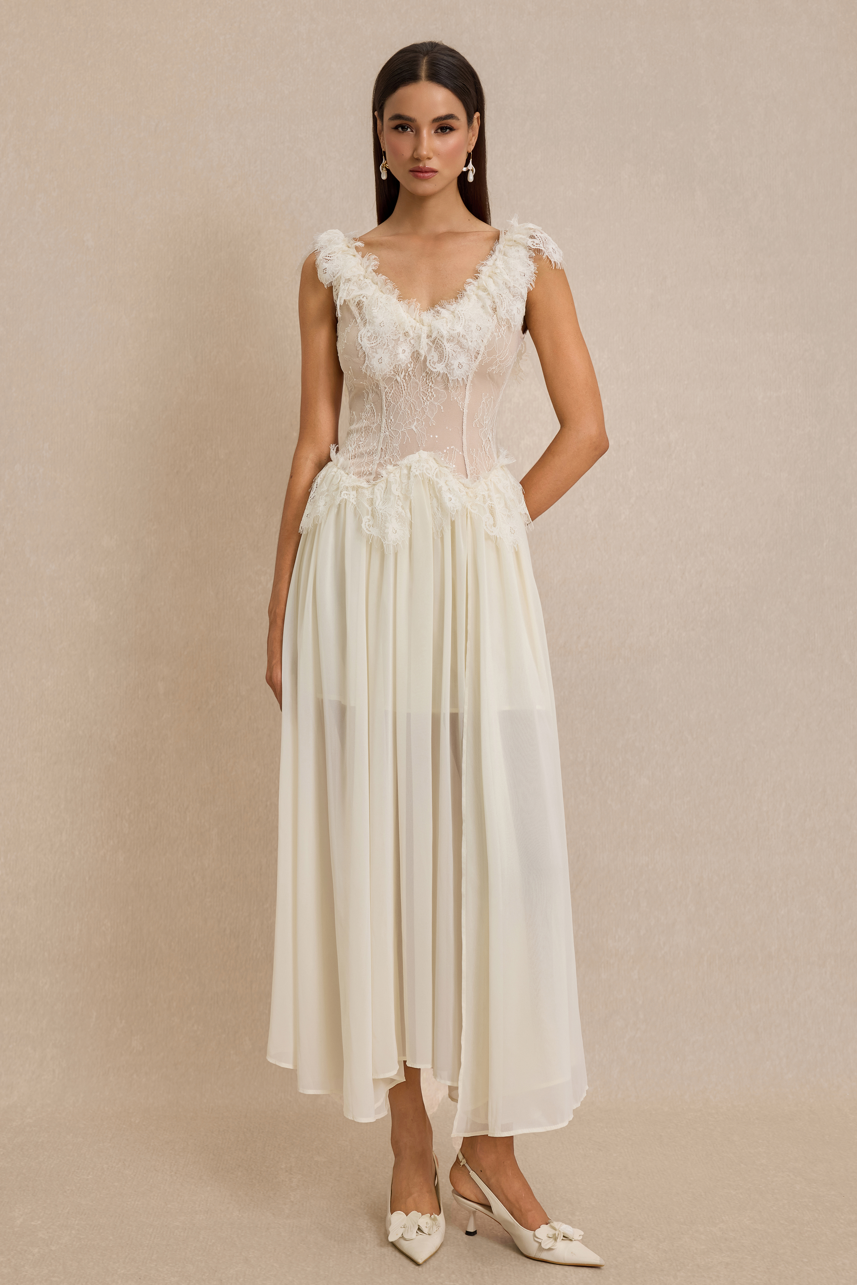 Lace Splicing Backless Midi Dress