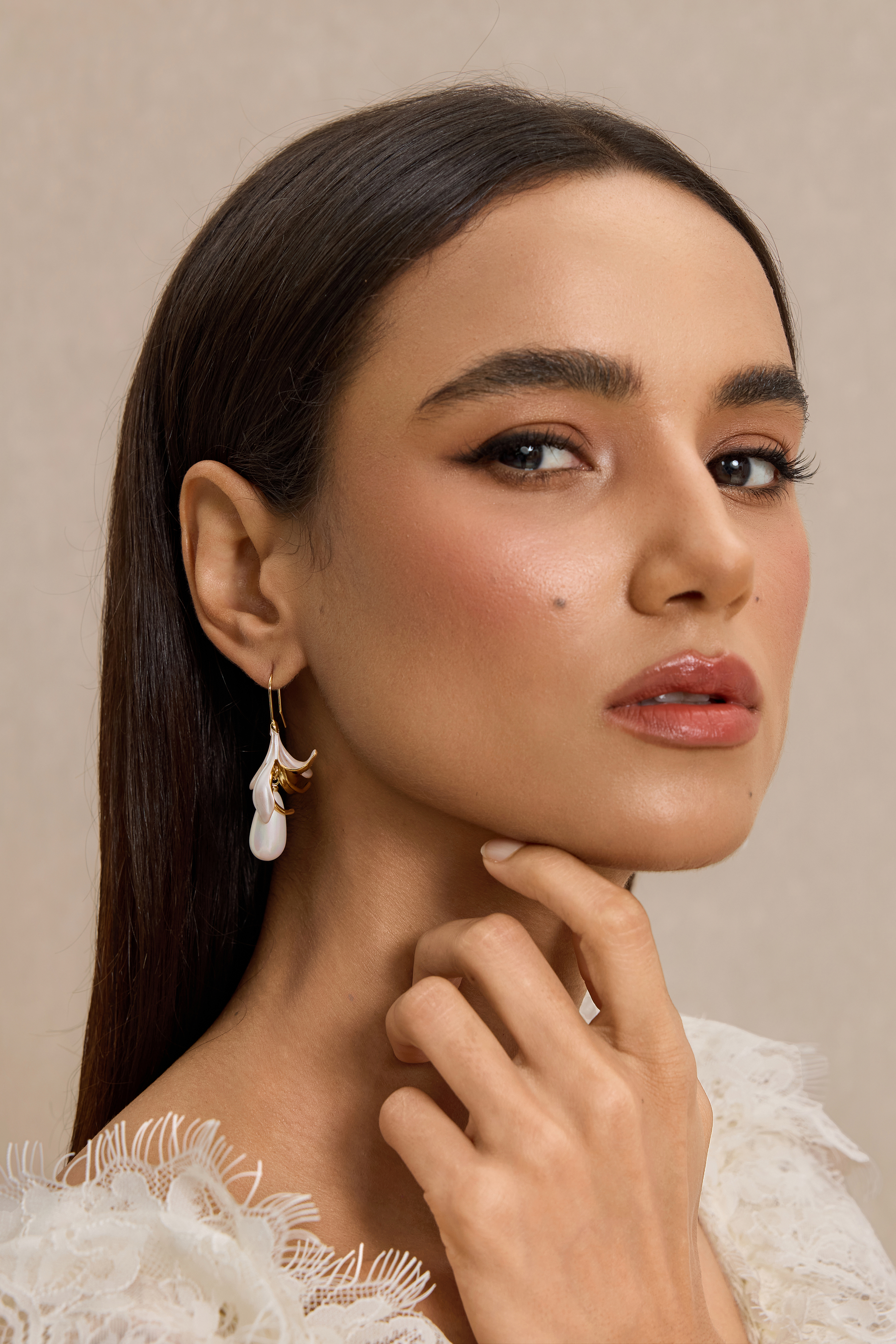 3D Flower Teardrop Faux Pearl Earrings