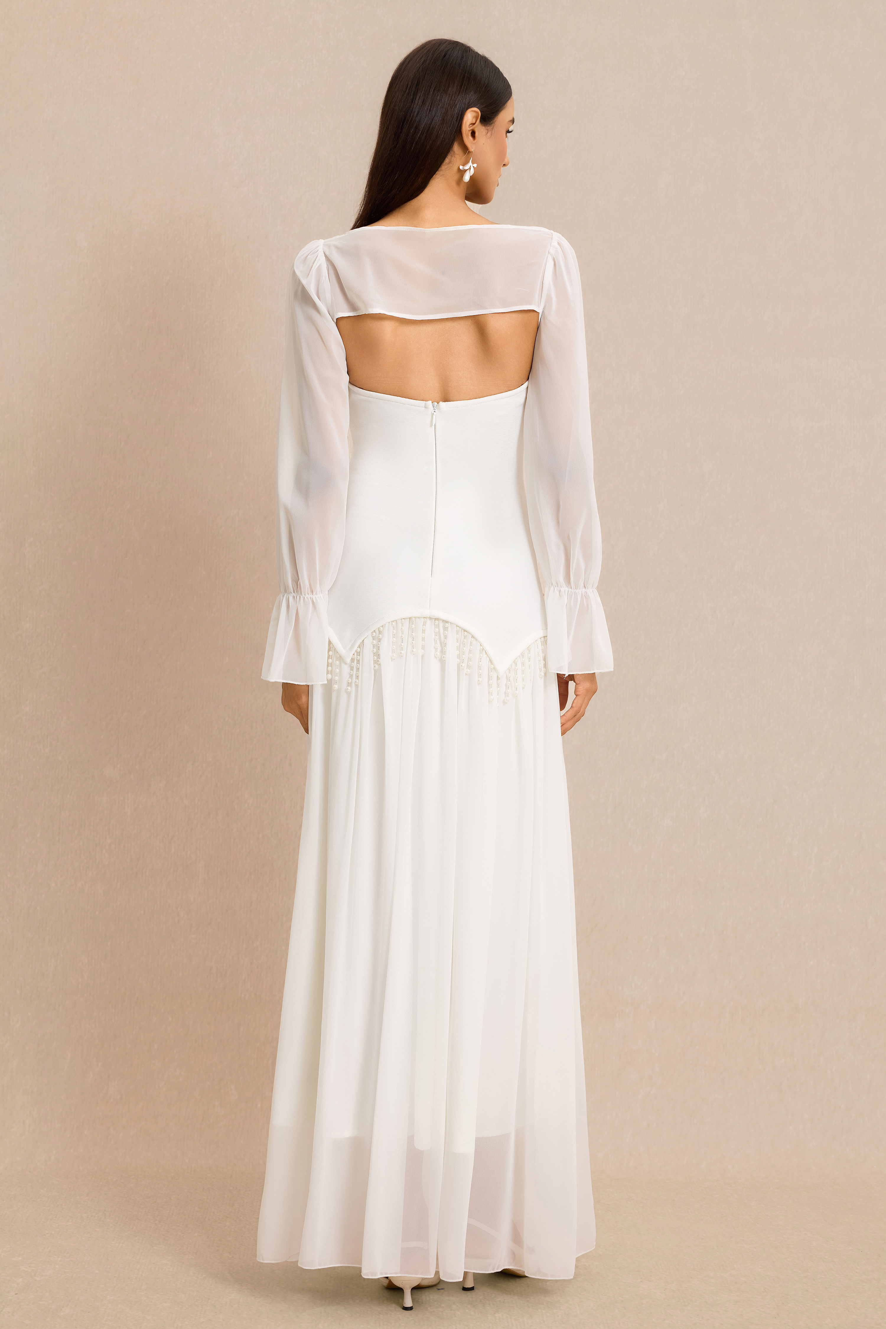 Strapless Beaded Maxi Dress With Cape