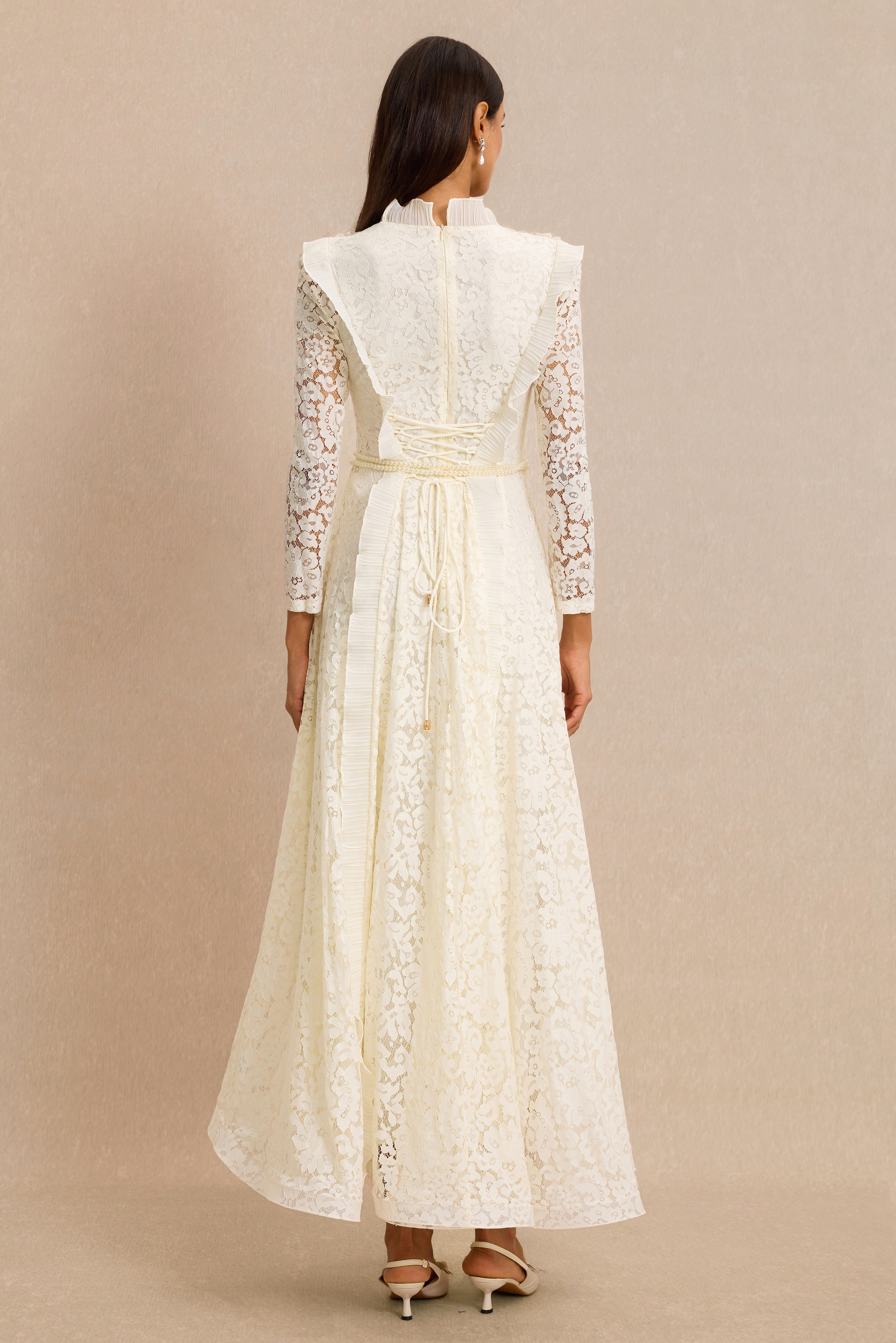 Lace 3D Flower Frill Maxi Dress With Belt