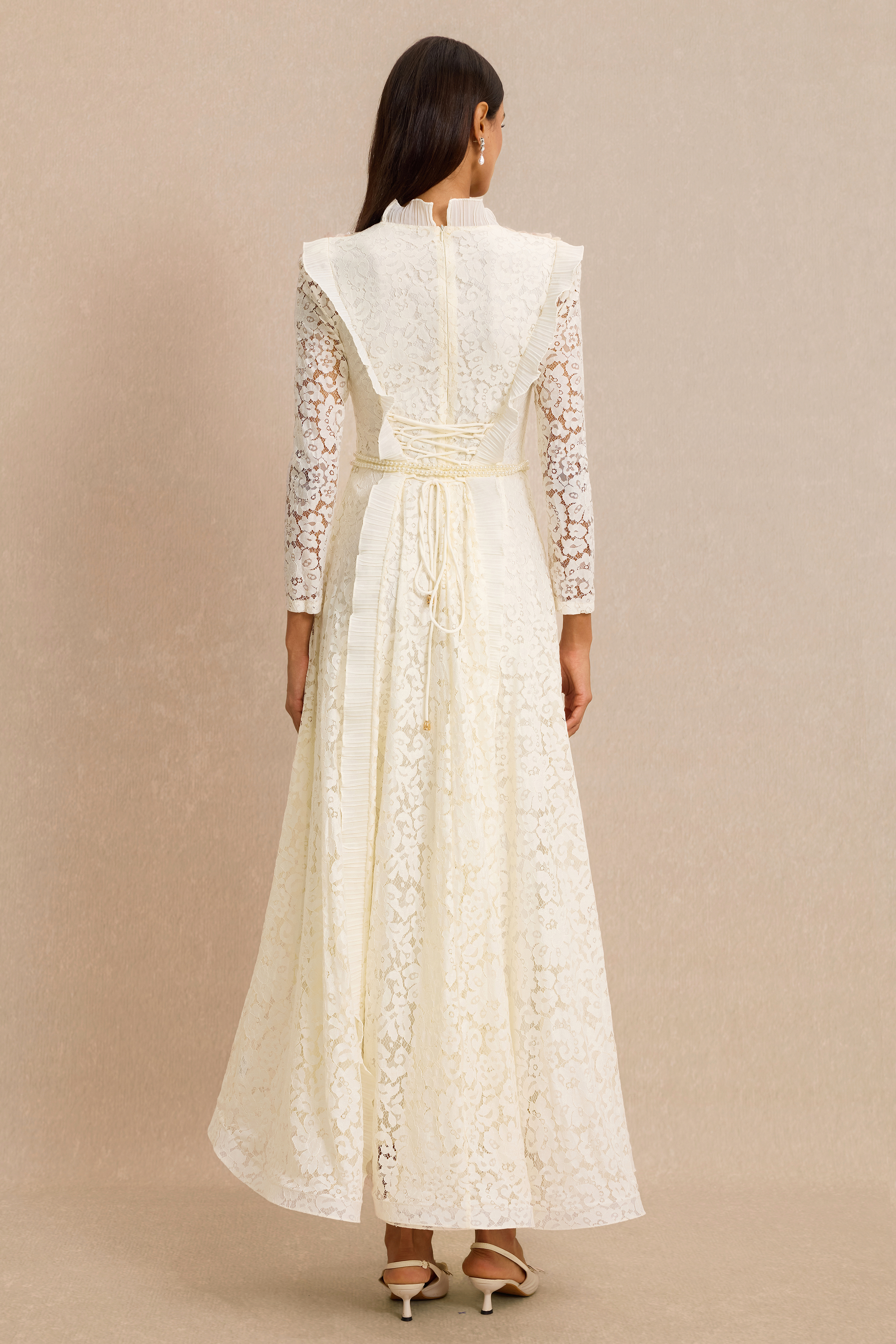 Lace 3D Flower Frill Maxi Dress With Belt