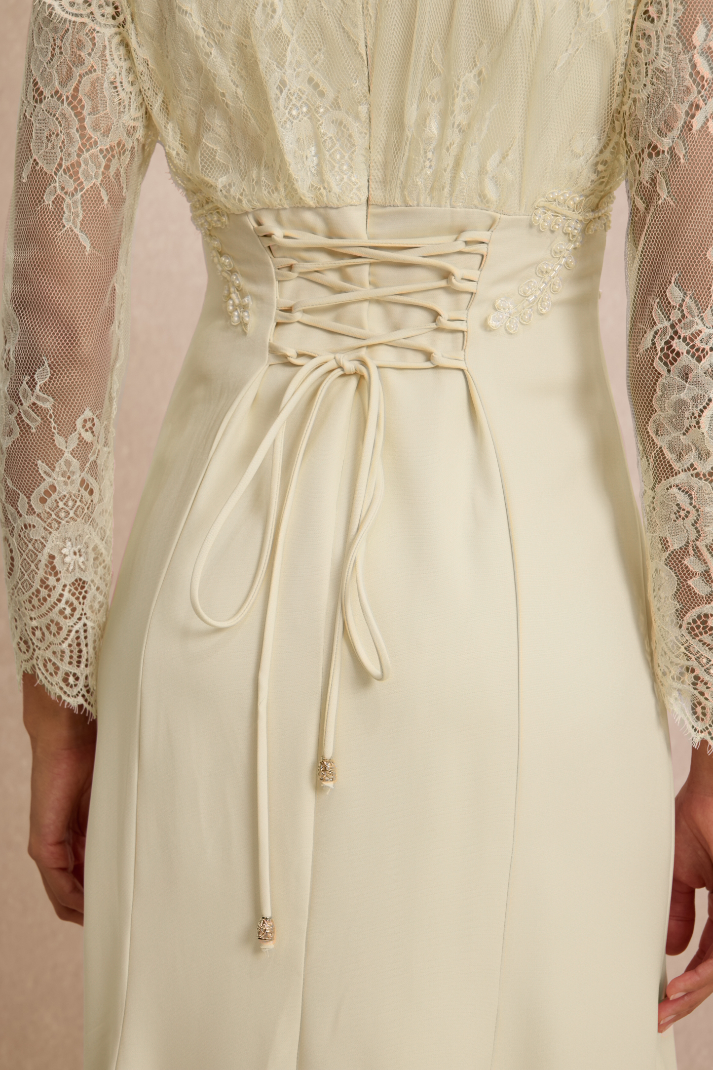 Lace V-Neck Nail Bead Embroidery Midi Dress
