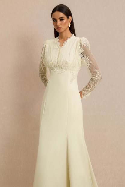Lace V-Neck Nail Bead Embroidery Midi Dress
