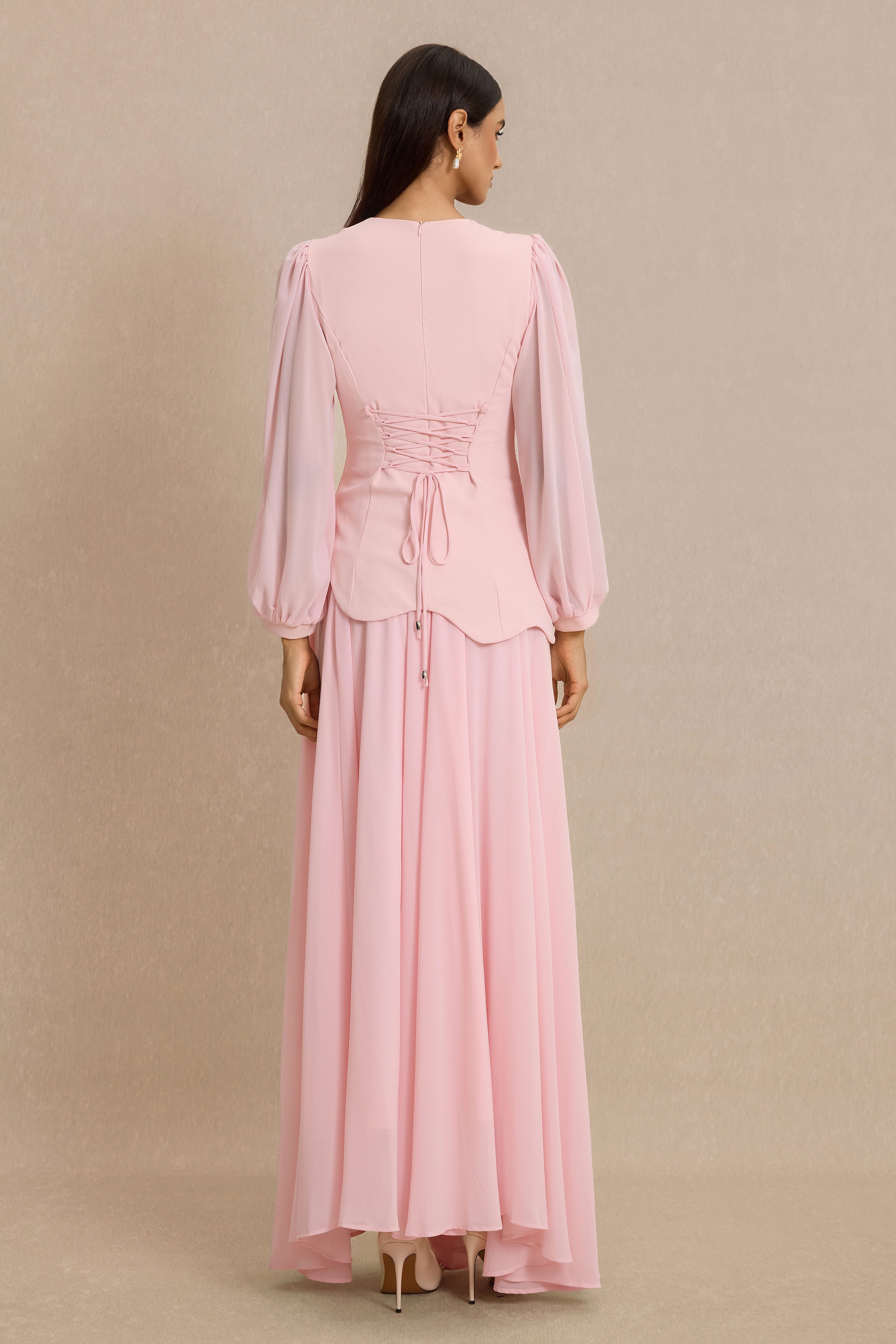 Square Collar Rhinestone Top & Mid Waist Maxi Skirt Set