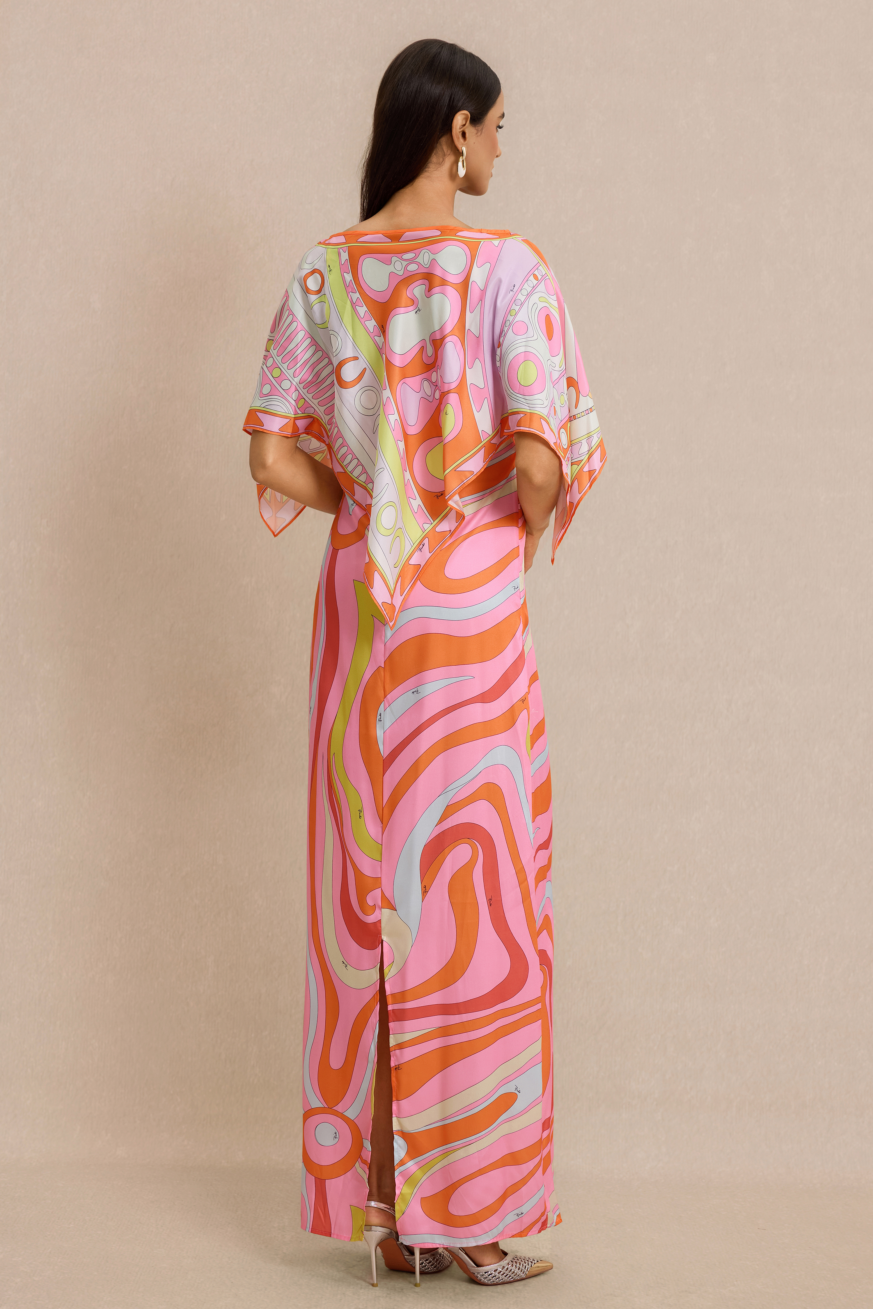 Abstract Print Slip Maxi Dress With Cape