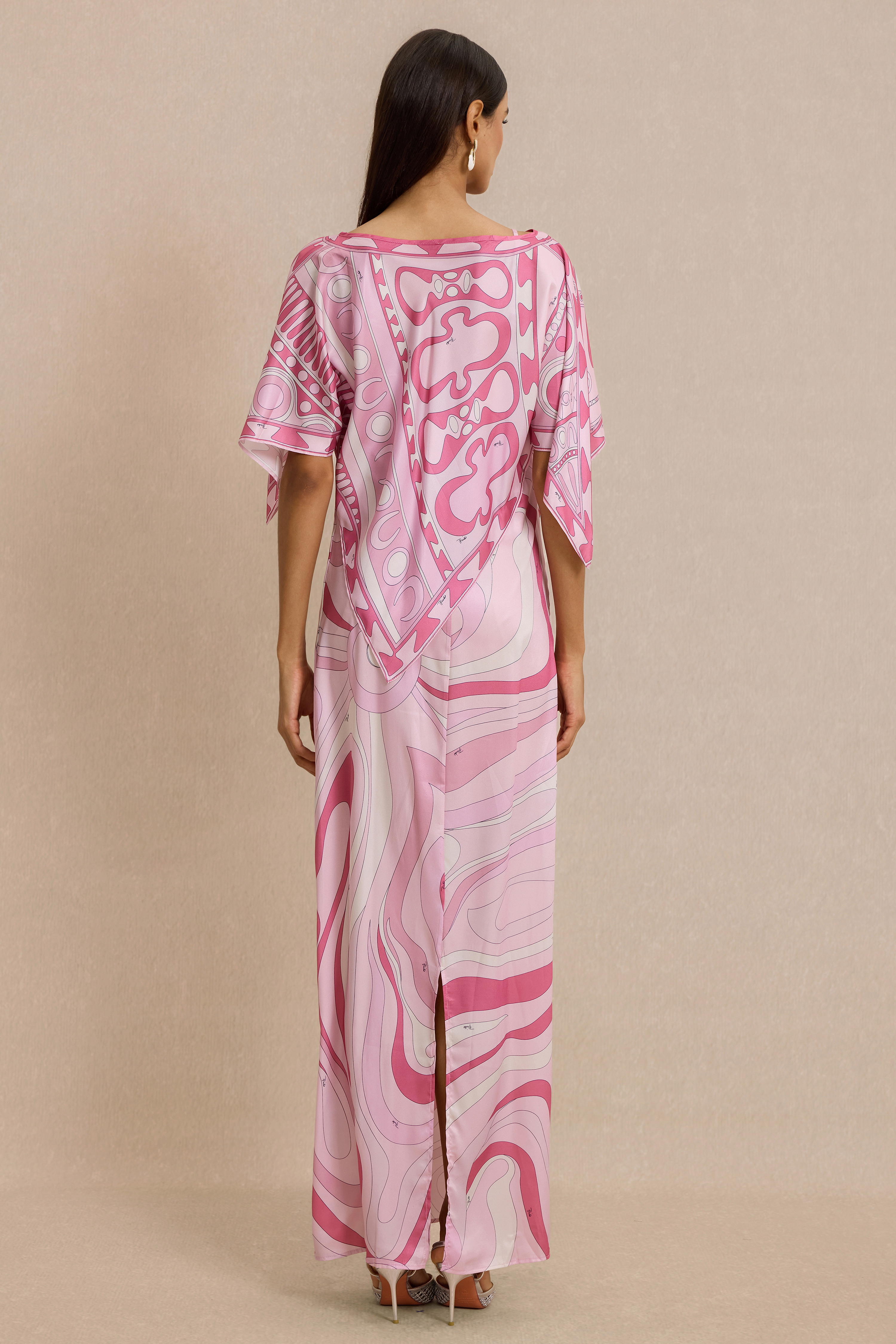Abstract Print Slip Maxi Dress With Cape