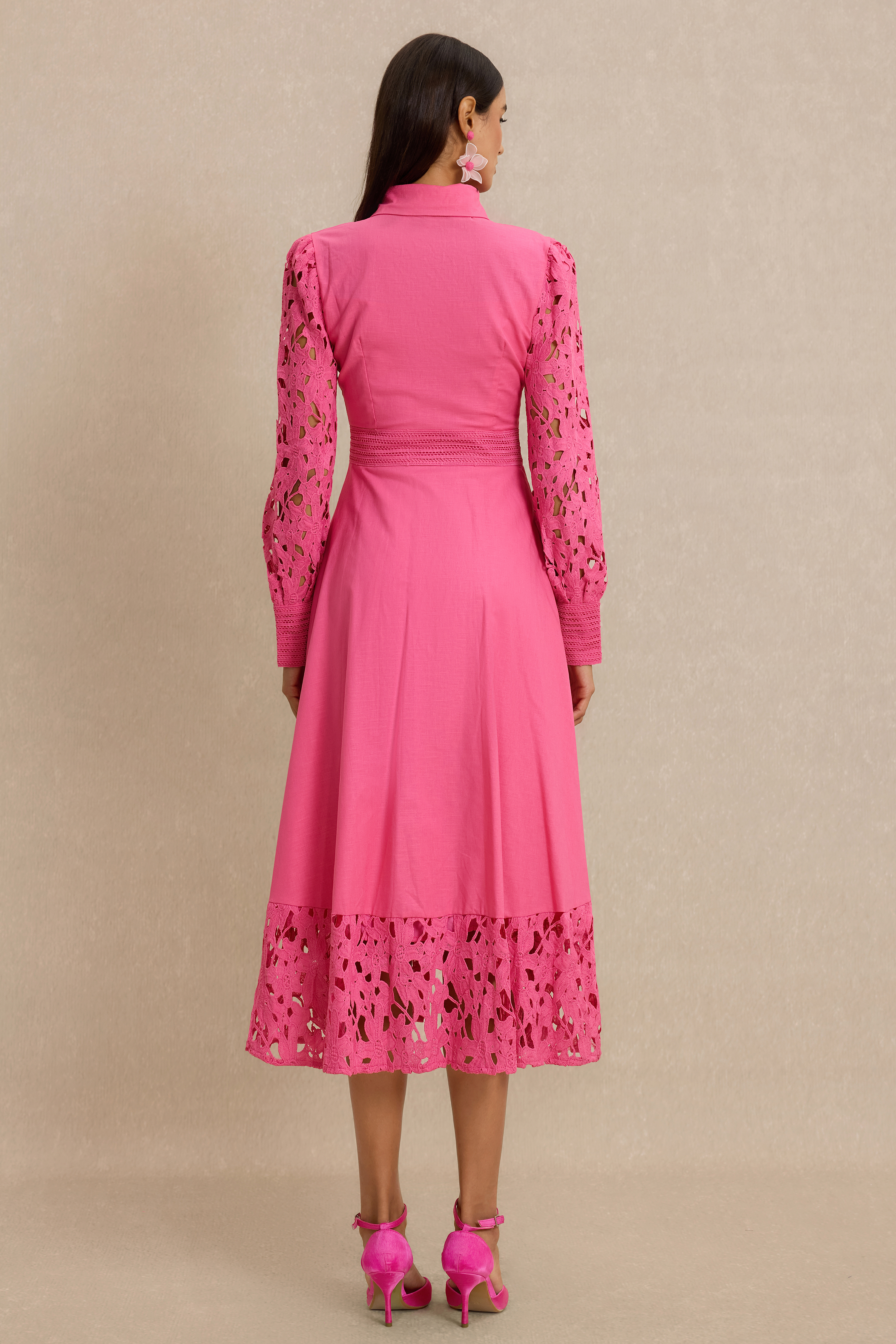 Lace Splicing Flapped Midi Dress