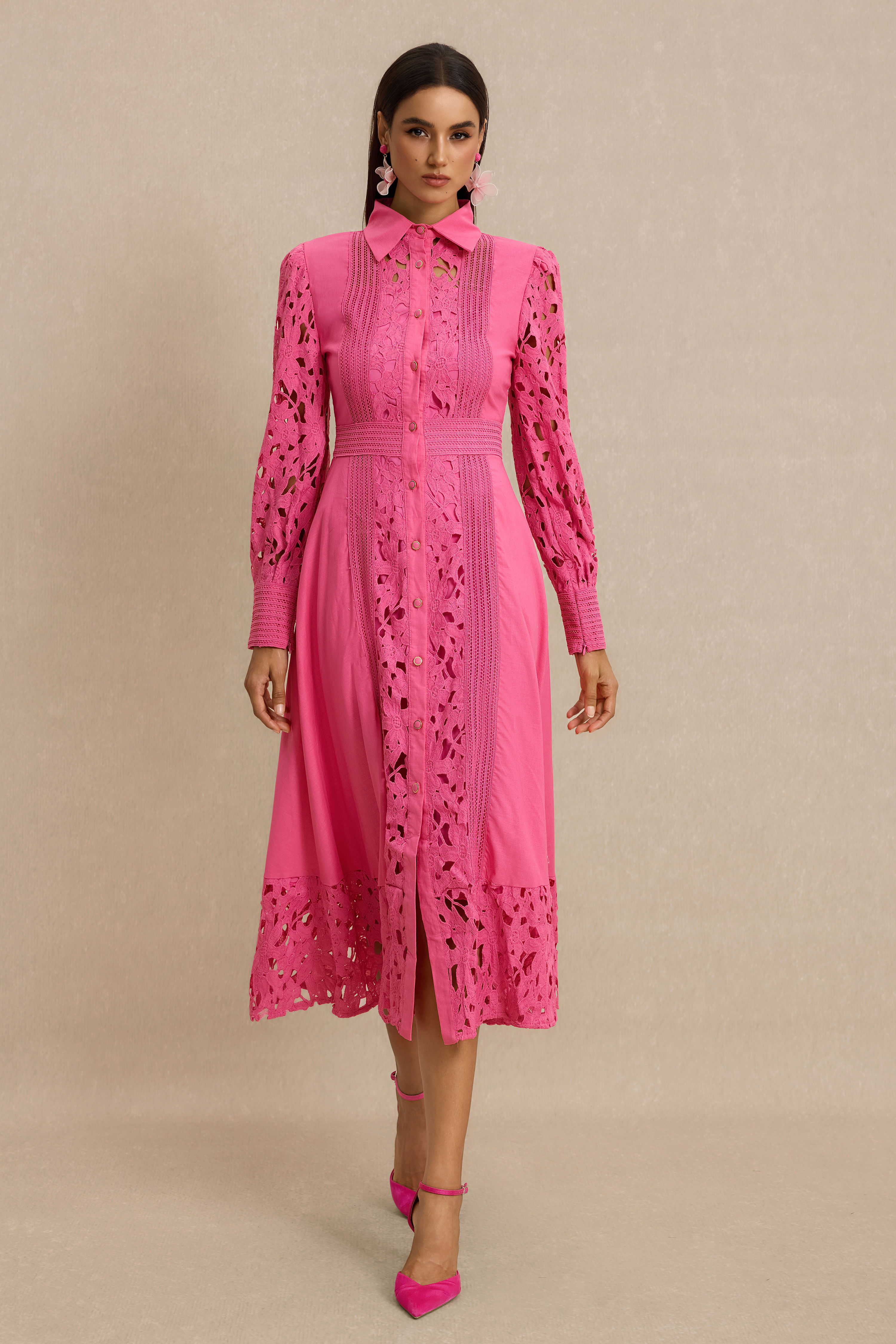 Lace Splicing Flapped Midi Dress