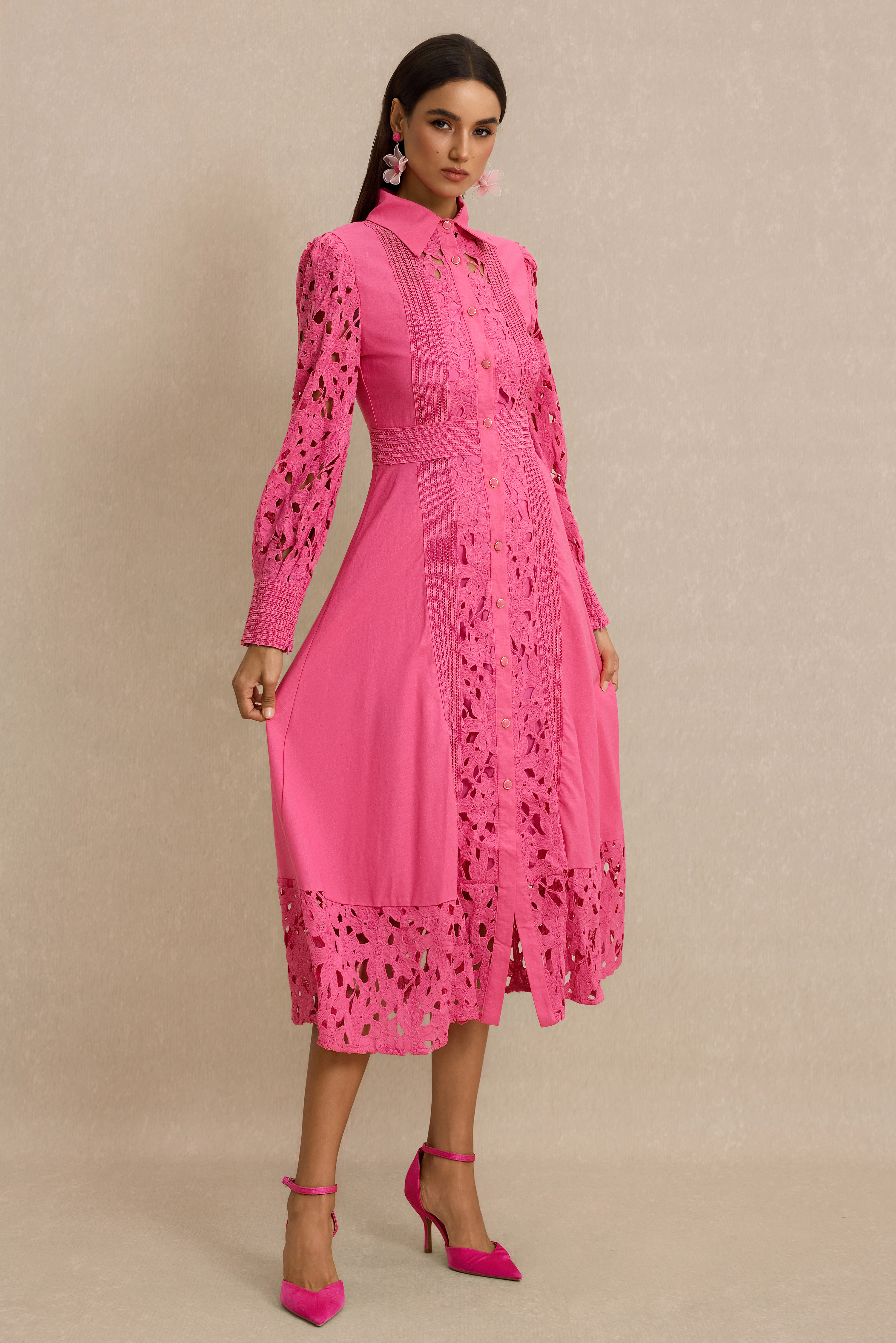 Lace Splicing Flapped Midi Dress
