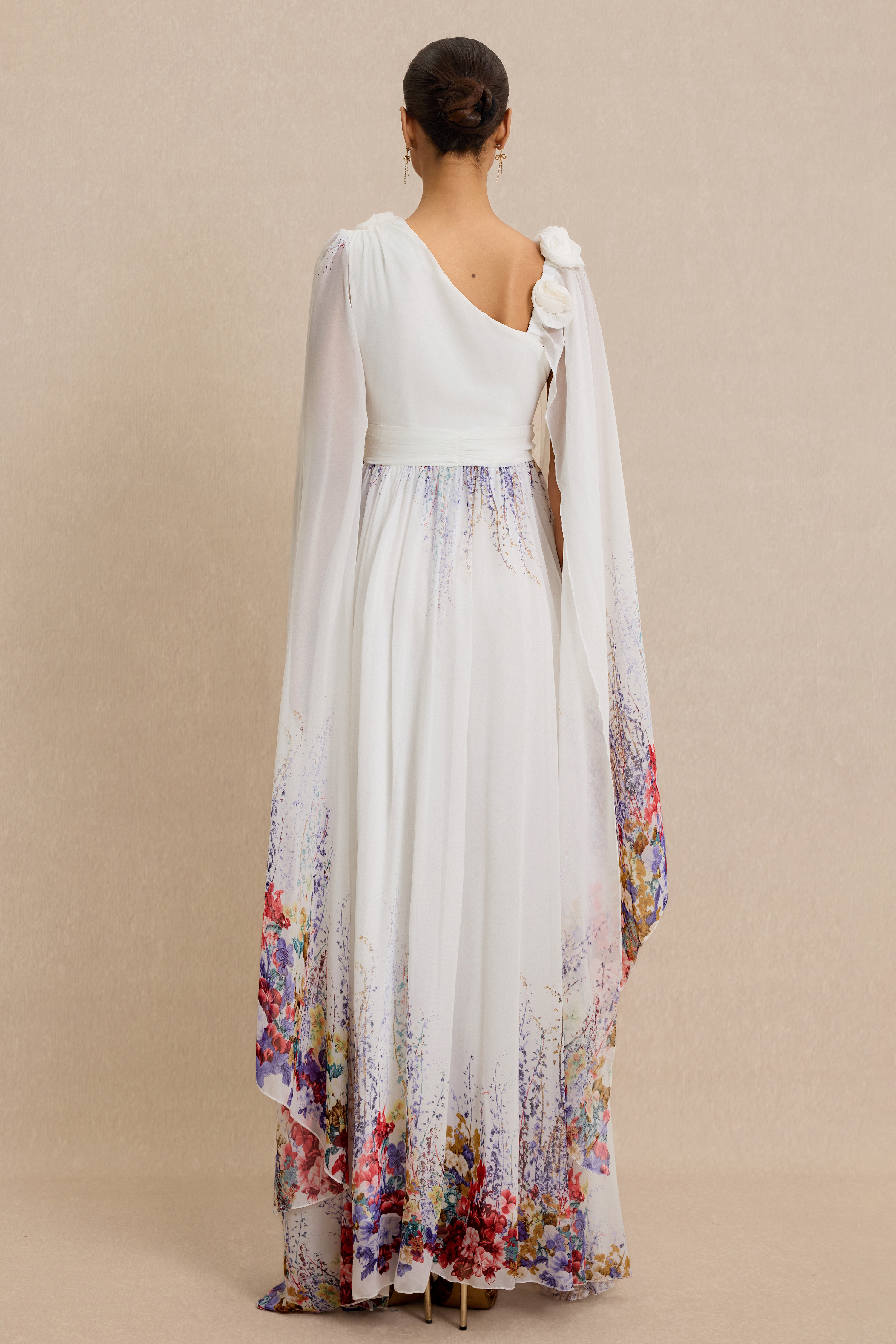 3D Flower Floral Cape Sleeve Maxi Dress